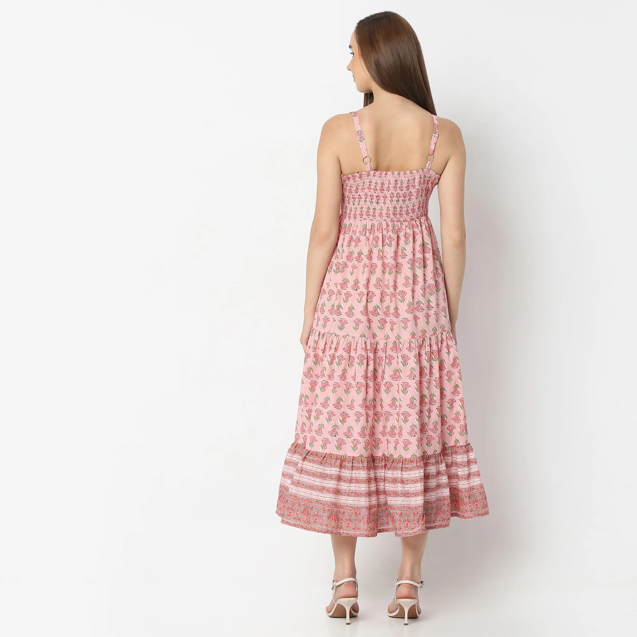 Flare Fit Printed Below Knee Strapy Dress - Image 3
