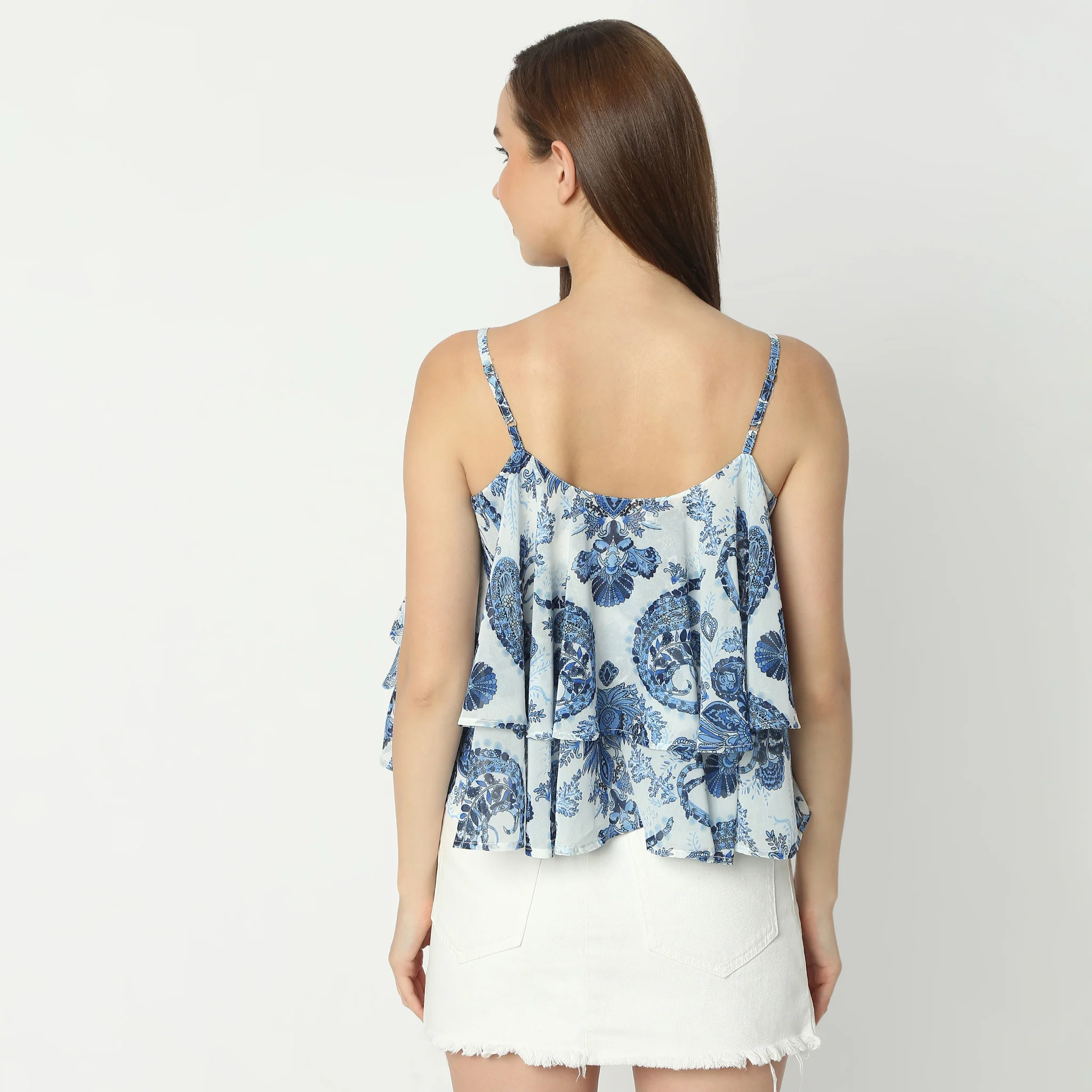 Flare Fit Printed Square Neck Sleeveless Crop Top - Image 3