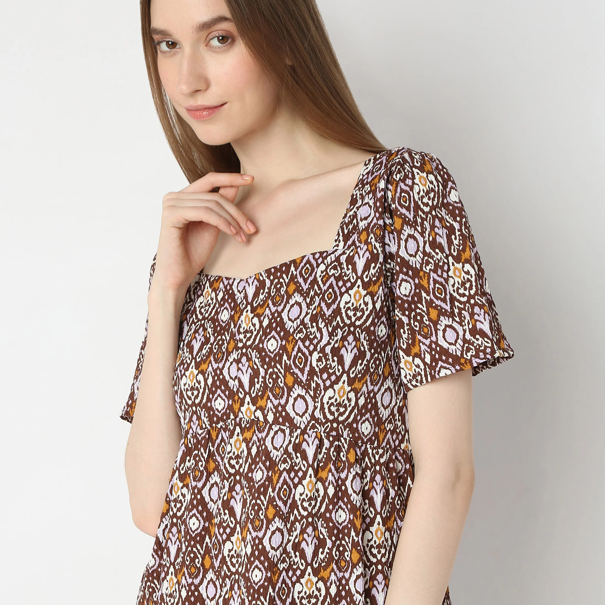 Floral Print Back Ruched Above Knee Dress - Image 4