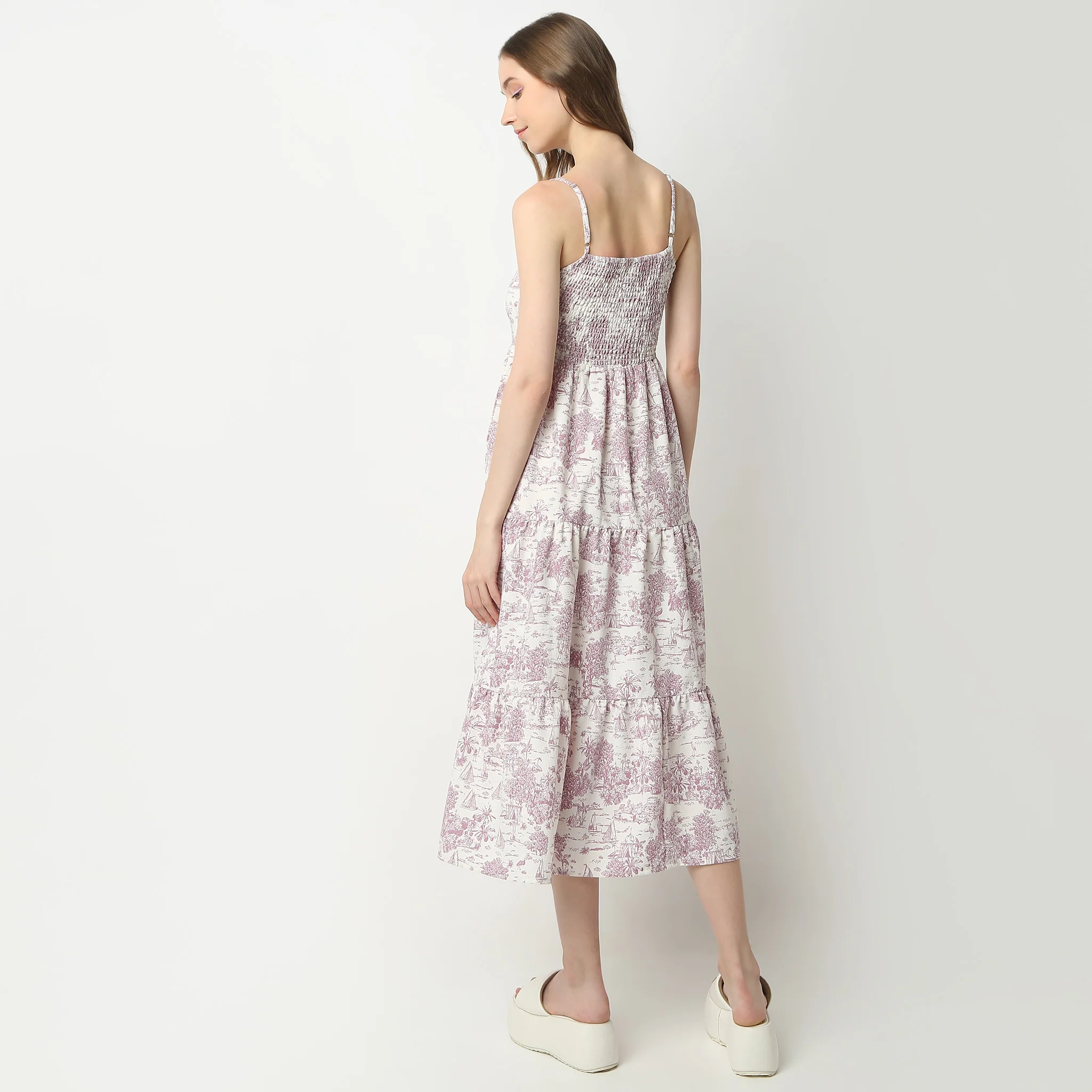 Flare Fit Printed Square Neck Calf Length Betty Dress - Image 3
