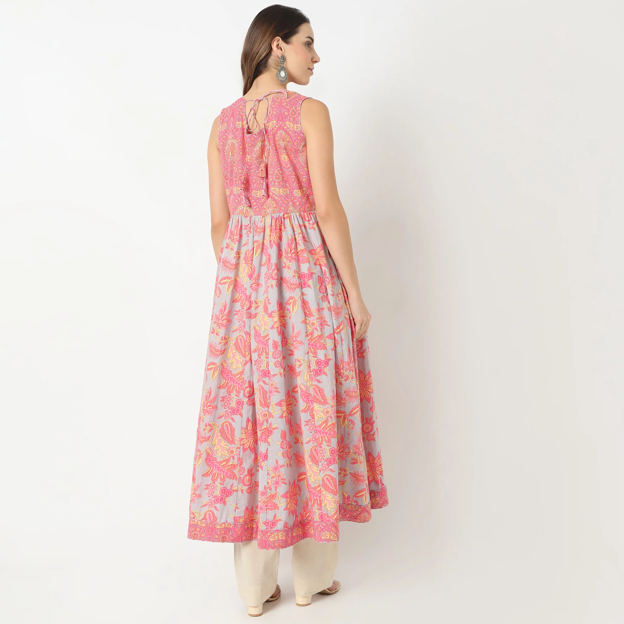 Flare Fit Printed Sweatheart Neck Flared Jaipur Essence Flared Below Knee Kurta - Image 3