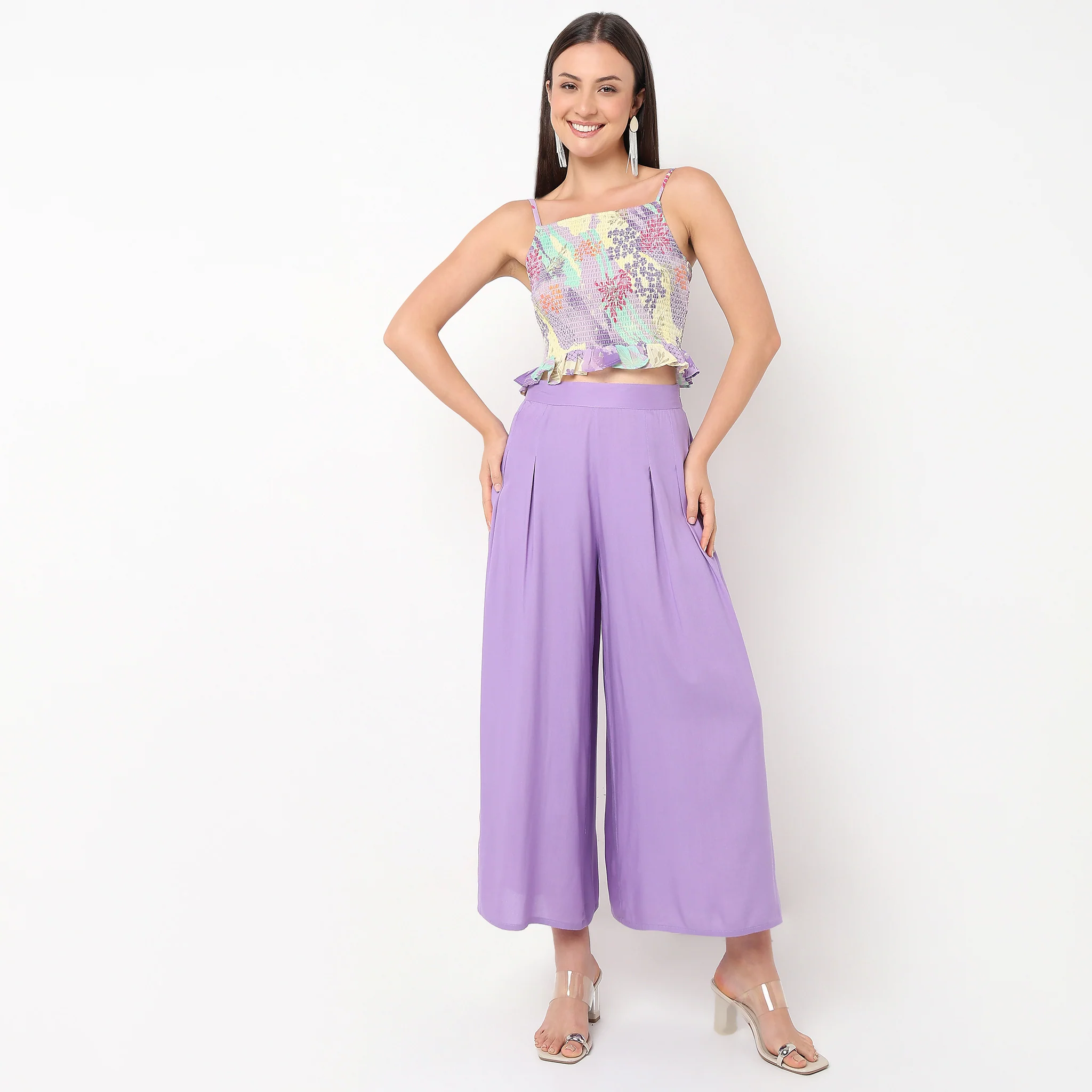 Flare Fit Printed Top With Palazzo And Shrug Set - Image 6