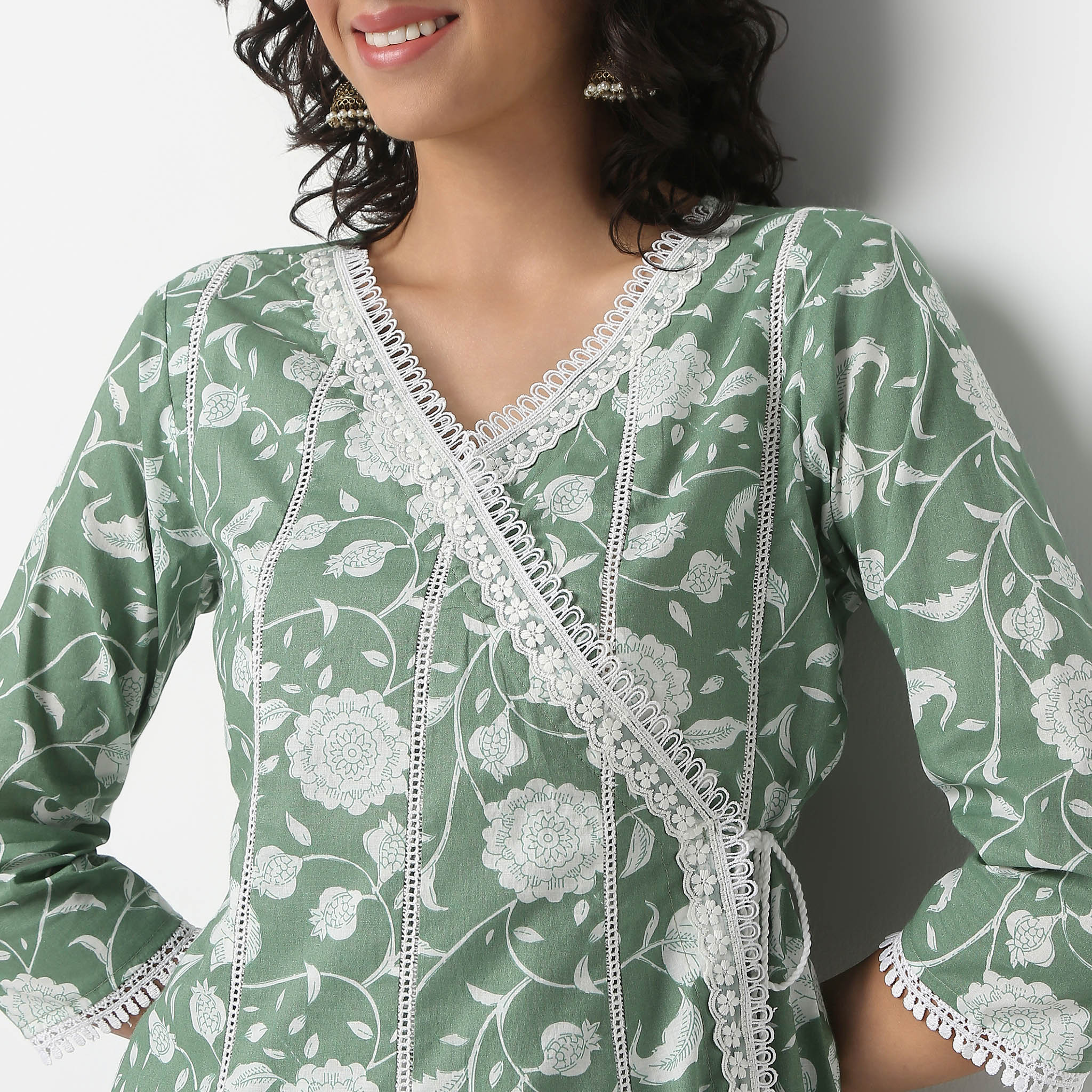 V-Neck Flare Fit All Over Print Kurta And Pant With Dupatta Set - Image 11