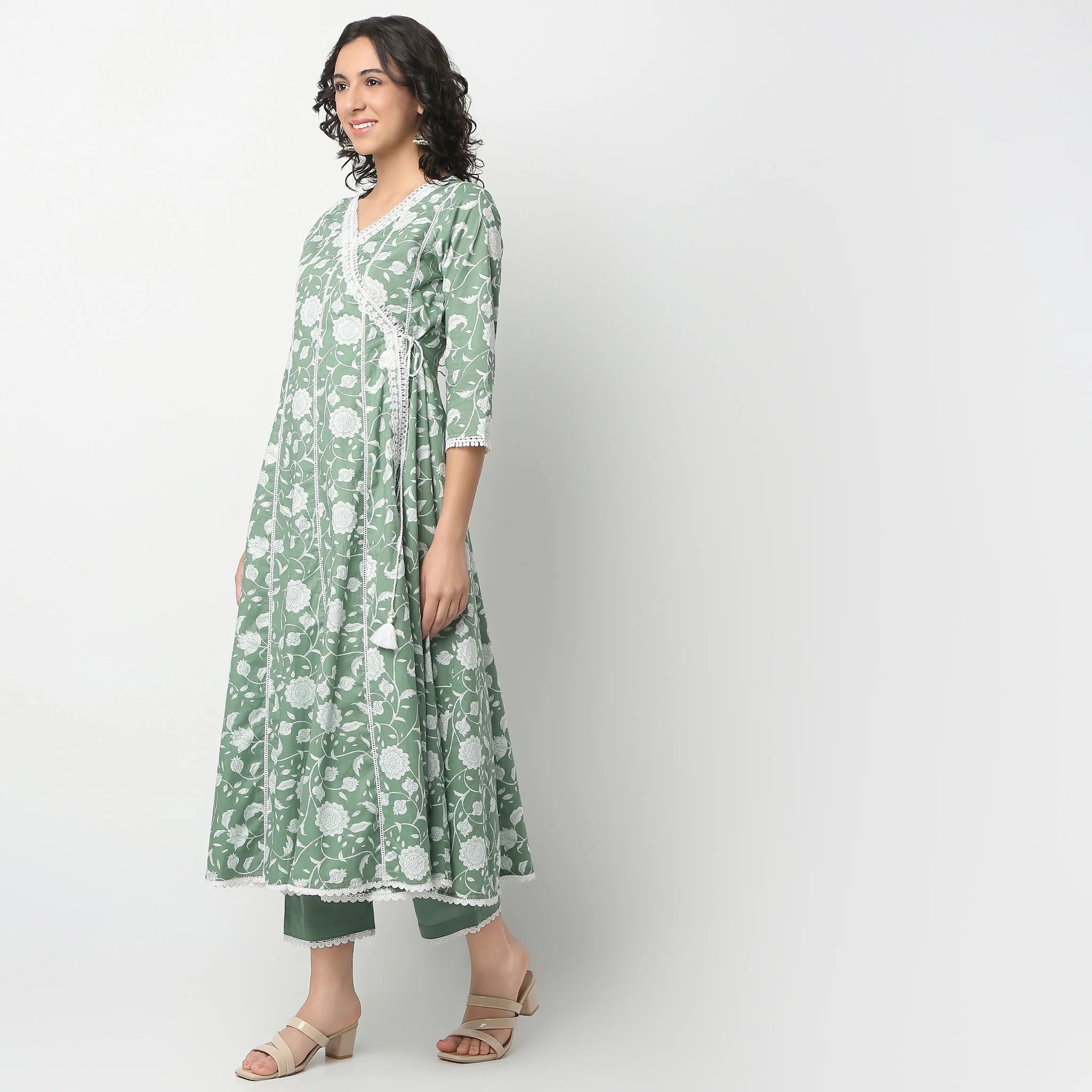 V-Neck Flare Fit All Over Print Kurta And Pant With Dupatta Set - Image 12