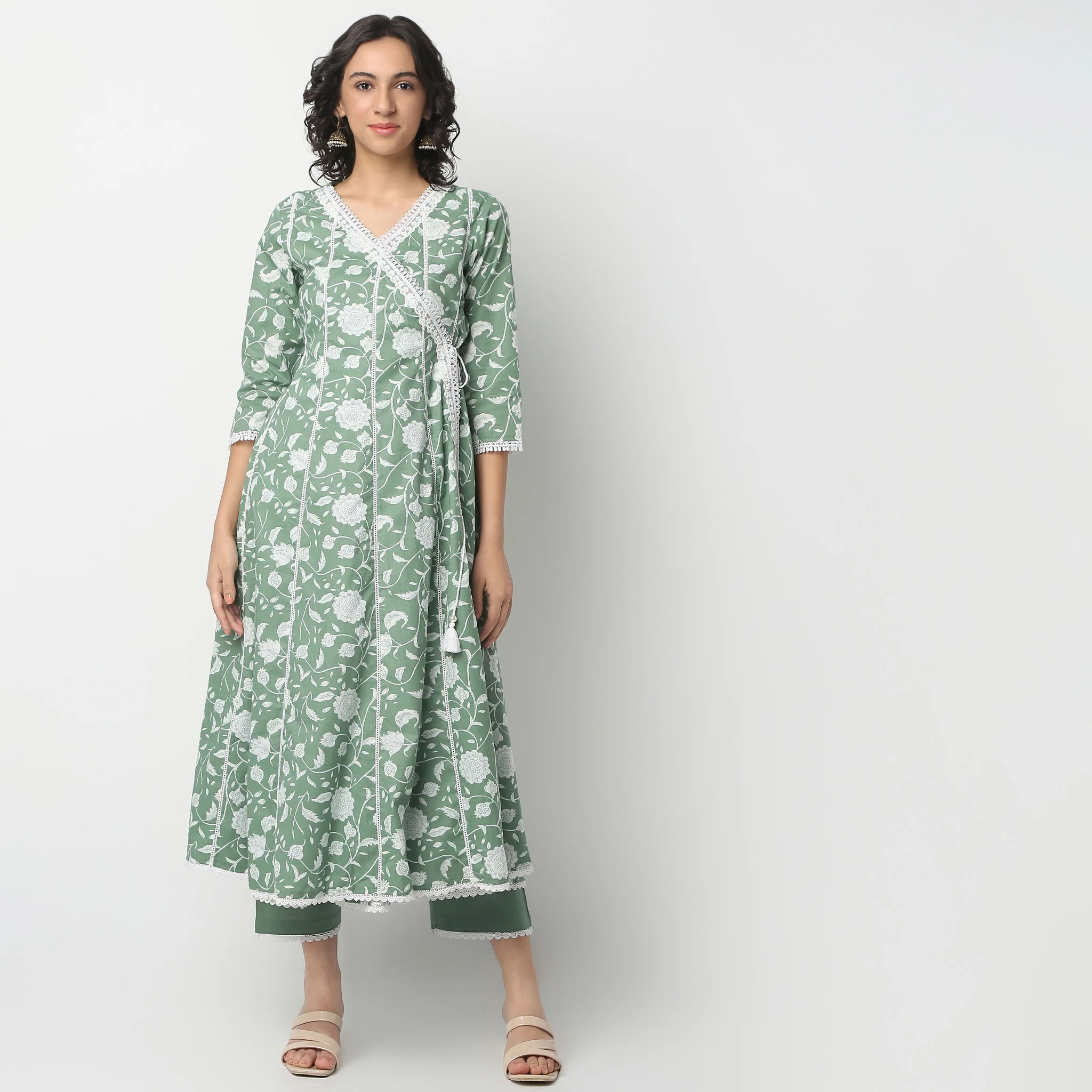 V-Neck Flare Fit All Over Print Kurta And Pant With Dupatta Set - Image 8