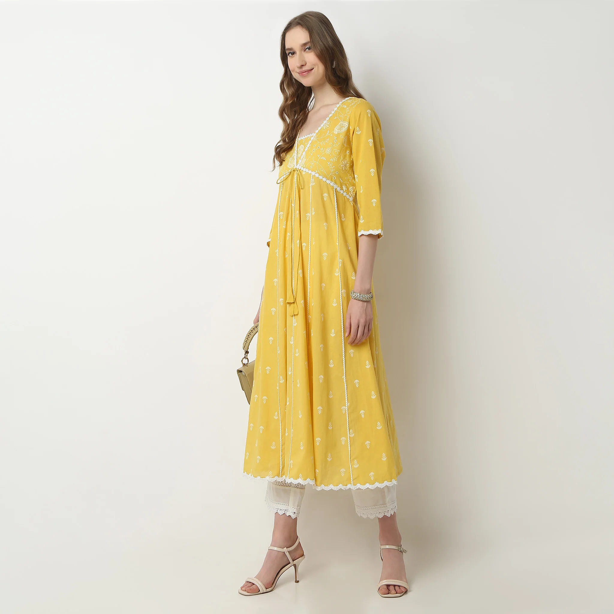 Flare Fit Printed V-Neck Flared Alia Cut Below Knee Kurta