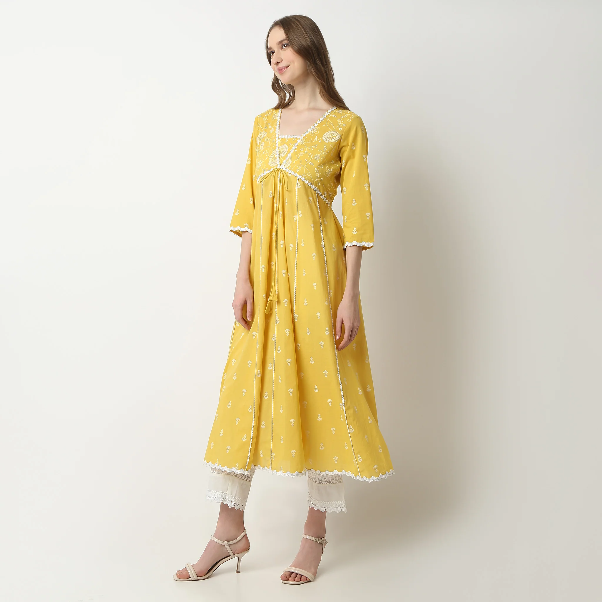 Flare Fit Printed V-Neck Flared Alia Cut Below Knee Kurta - Image 4