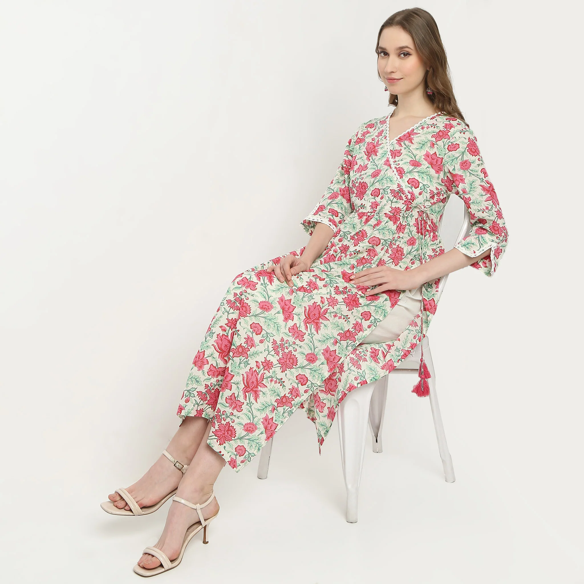 Flare Fit Printed V-Neck Straight Jaipur Essence Flared Below Knee Kurta