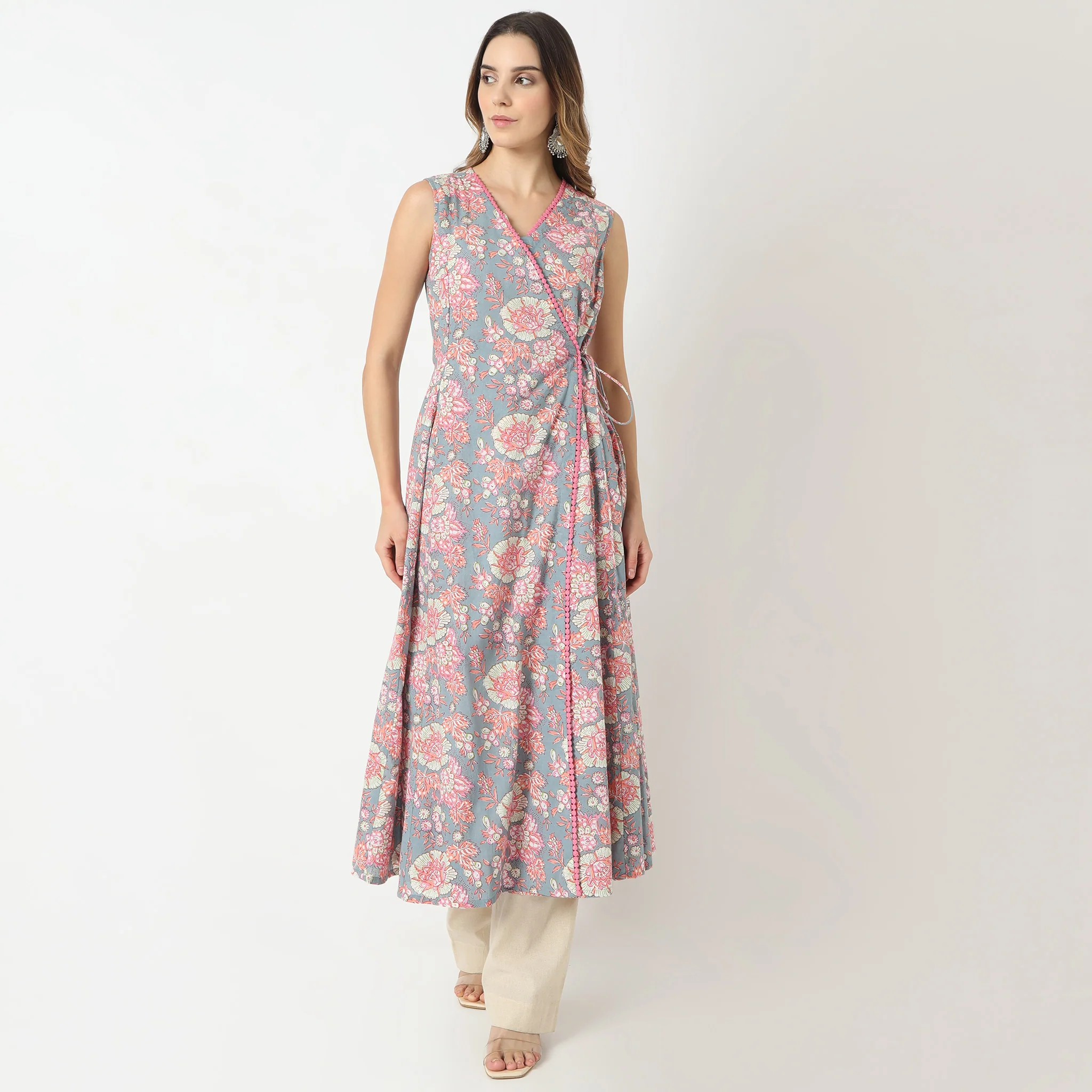 Flare Fit Printed Sleeveless V-Neck Flared Jaipur Essence Flared Below Knee Kurta - Image 2