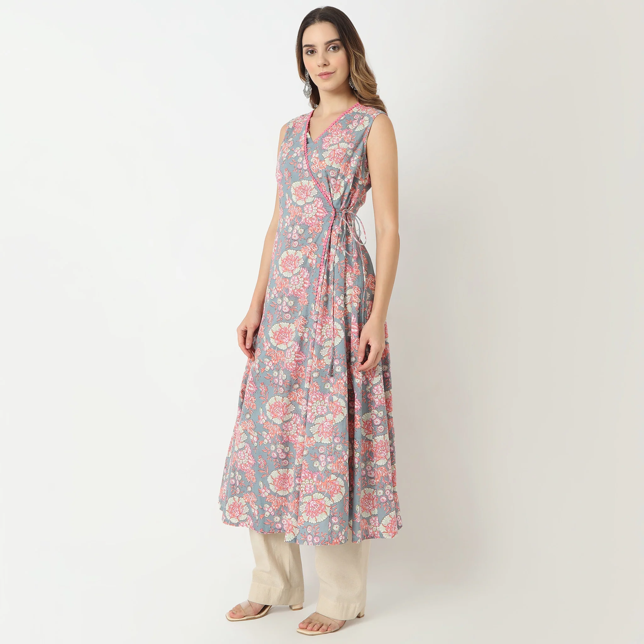 Flare Fit Printed Sleeveless V-Neck Flared Jaipur Essence Flared Below Knee Kurta - Image 4