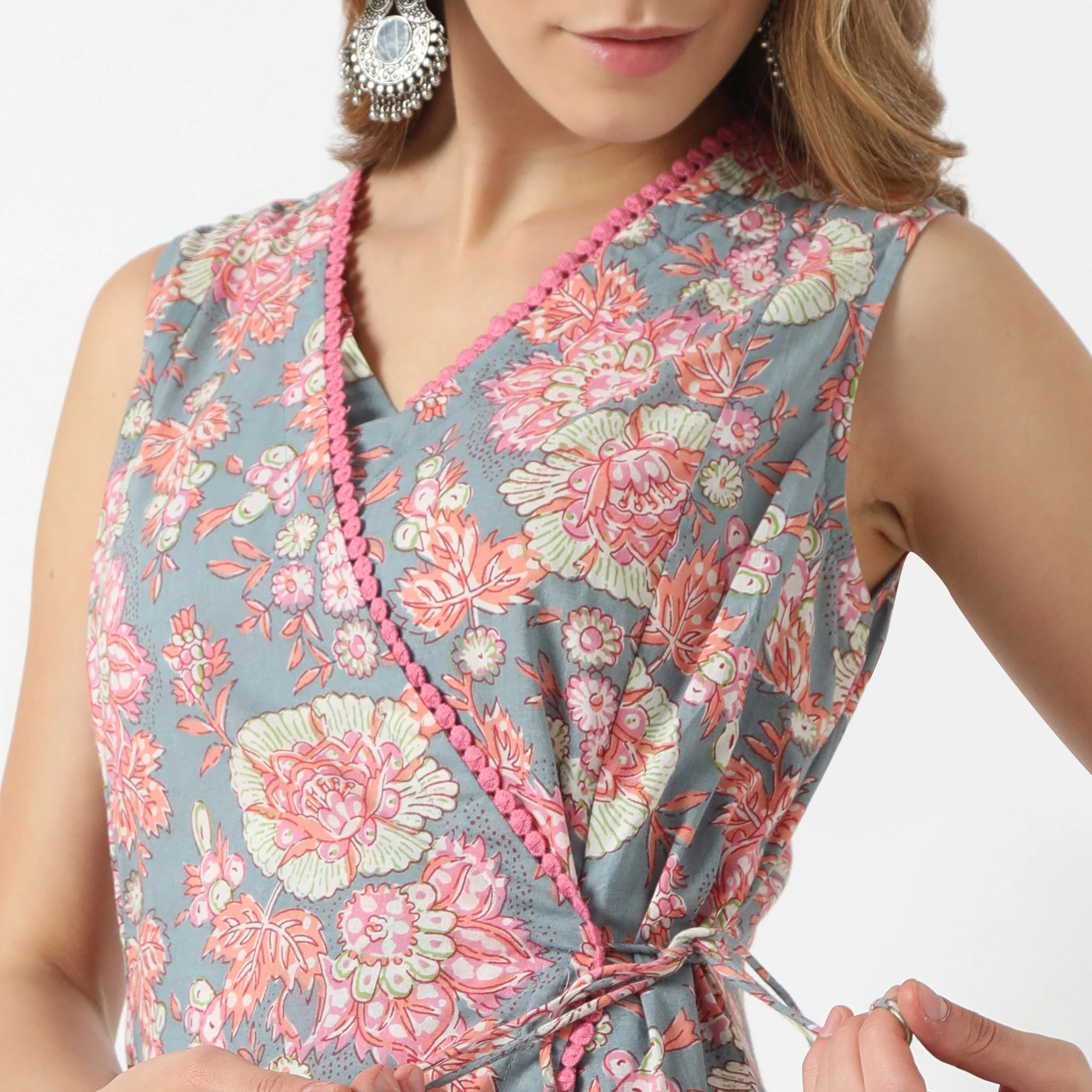 Flare Fit Printed Sleeveless V-Neck Flared Jaipur Essence Flared Below Knee Kurta - Image 5