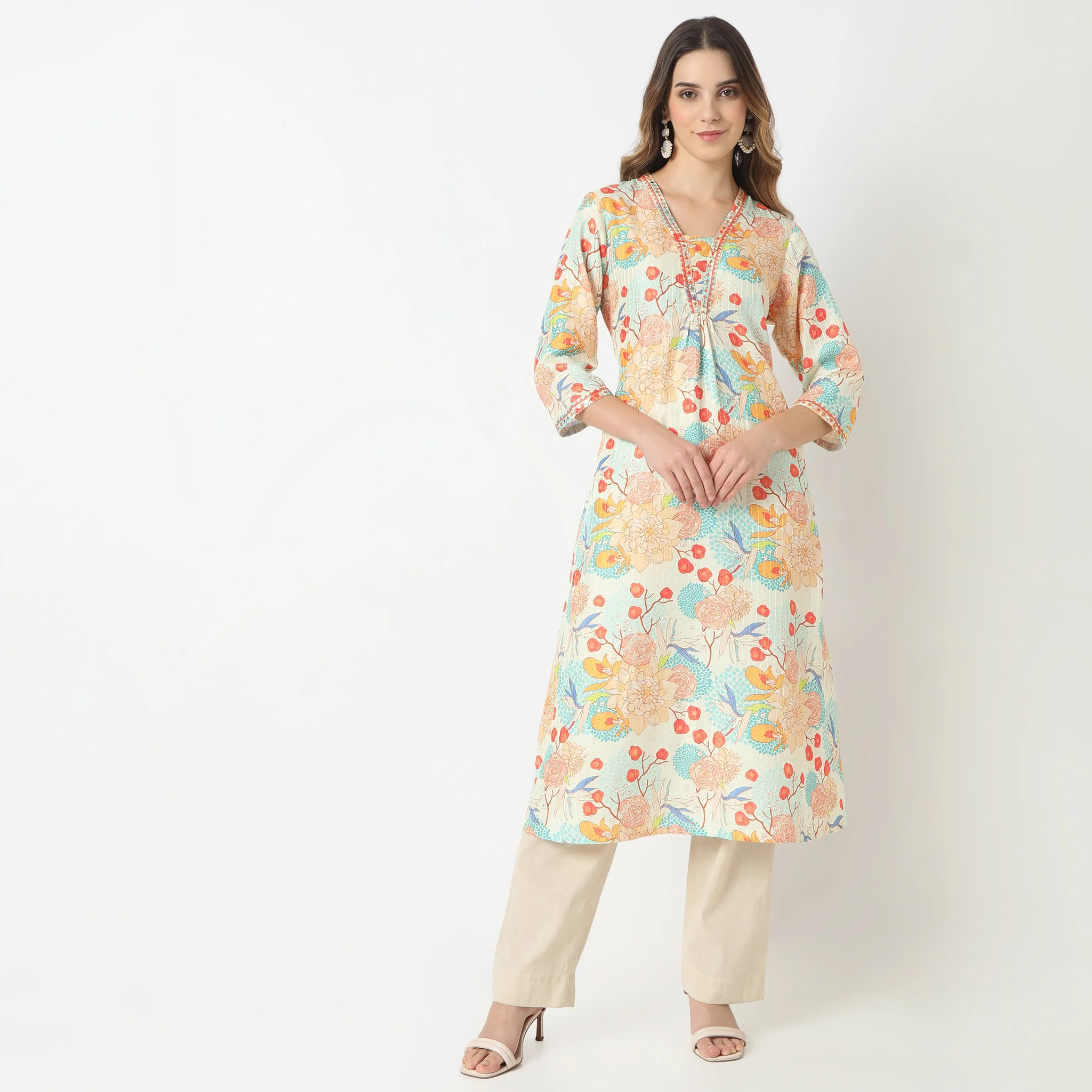 Flare Fit Printed V-Neck Flared Printed Kurta Kurta Below Knee Kurta - Image 2