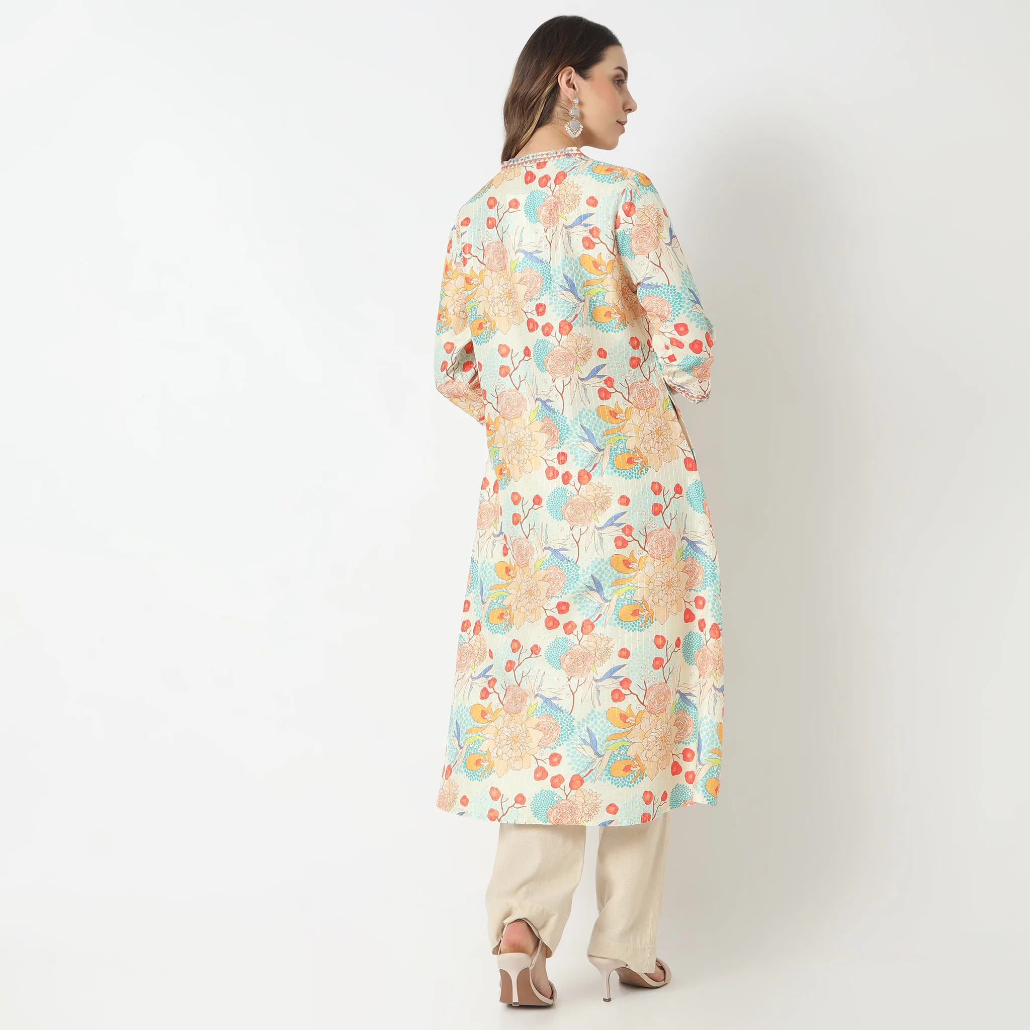 Flare Fit Printed V-Neck Flared Printed Kurta Kurta Below Knee Kurta - Image 3
