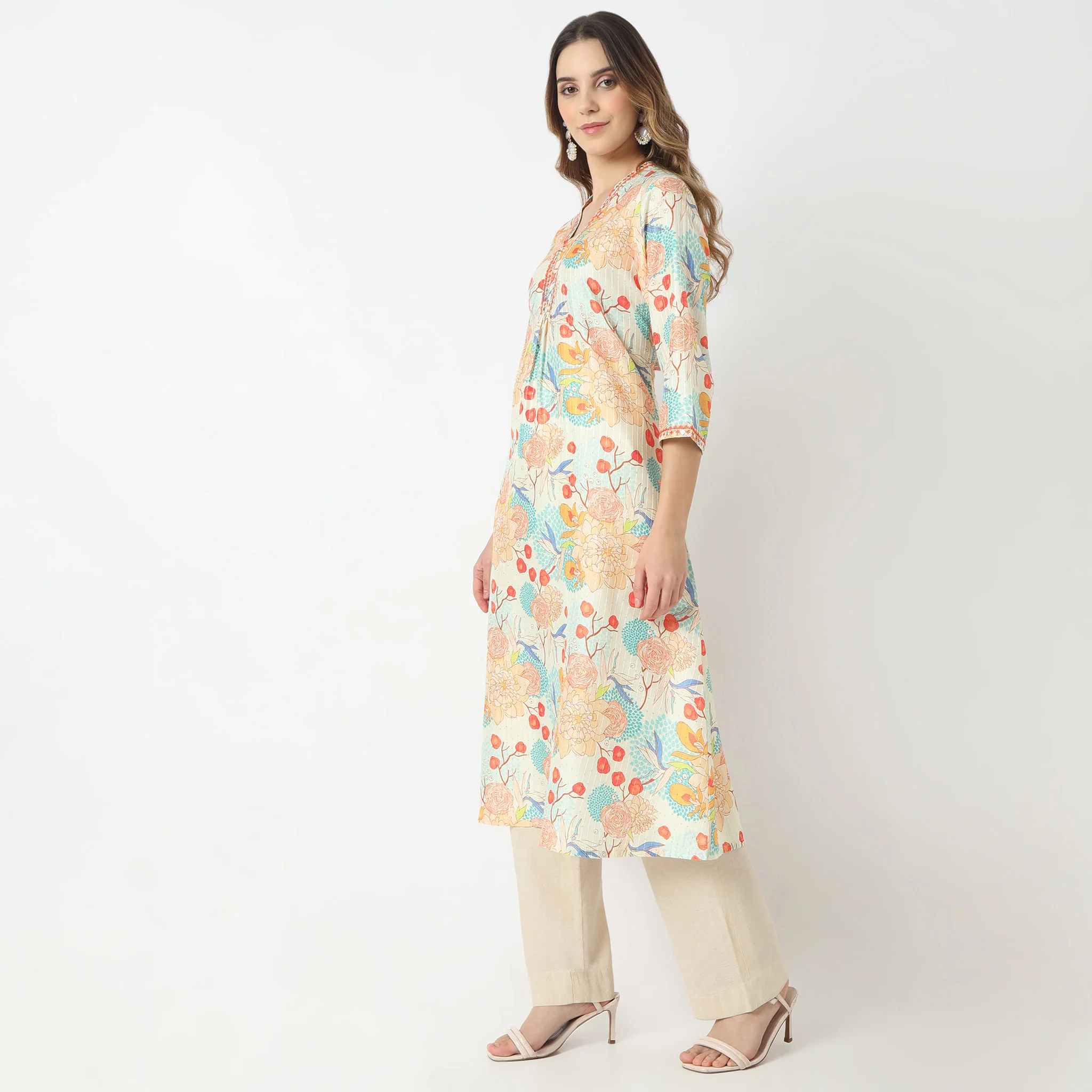 Flare Fit Printed V-Neck Flared Printed Kurta Kurta Below Knee Kurta - Image 4