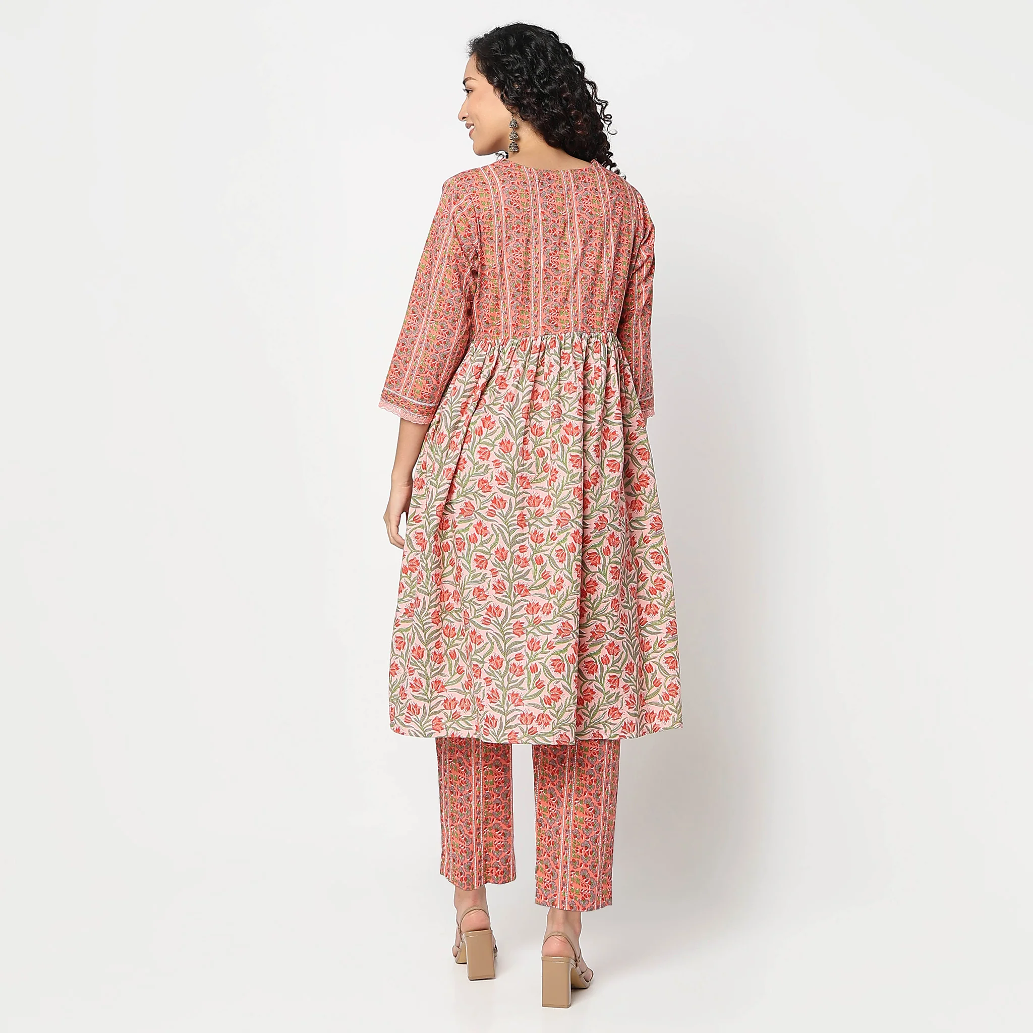Flare Fit Printed V-Neck Kurta With Pant Set - Image 3