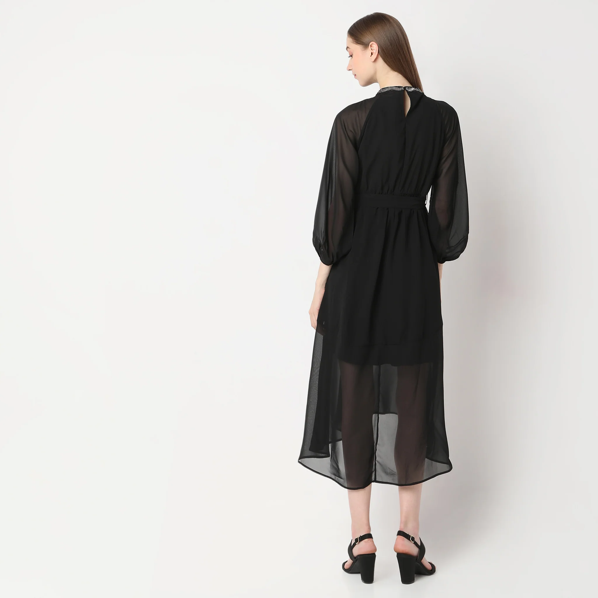 Flare Fit High-Low Solid Dress - Image 3