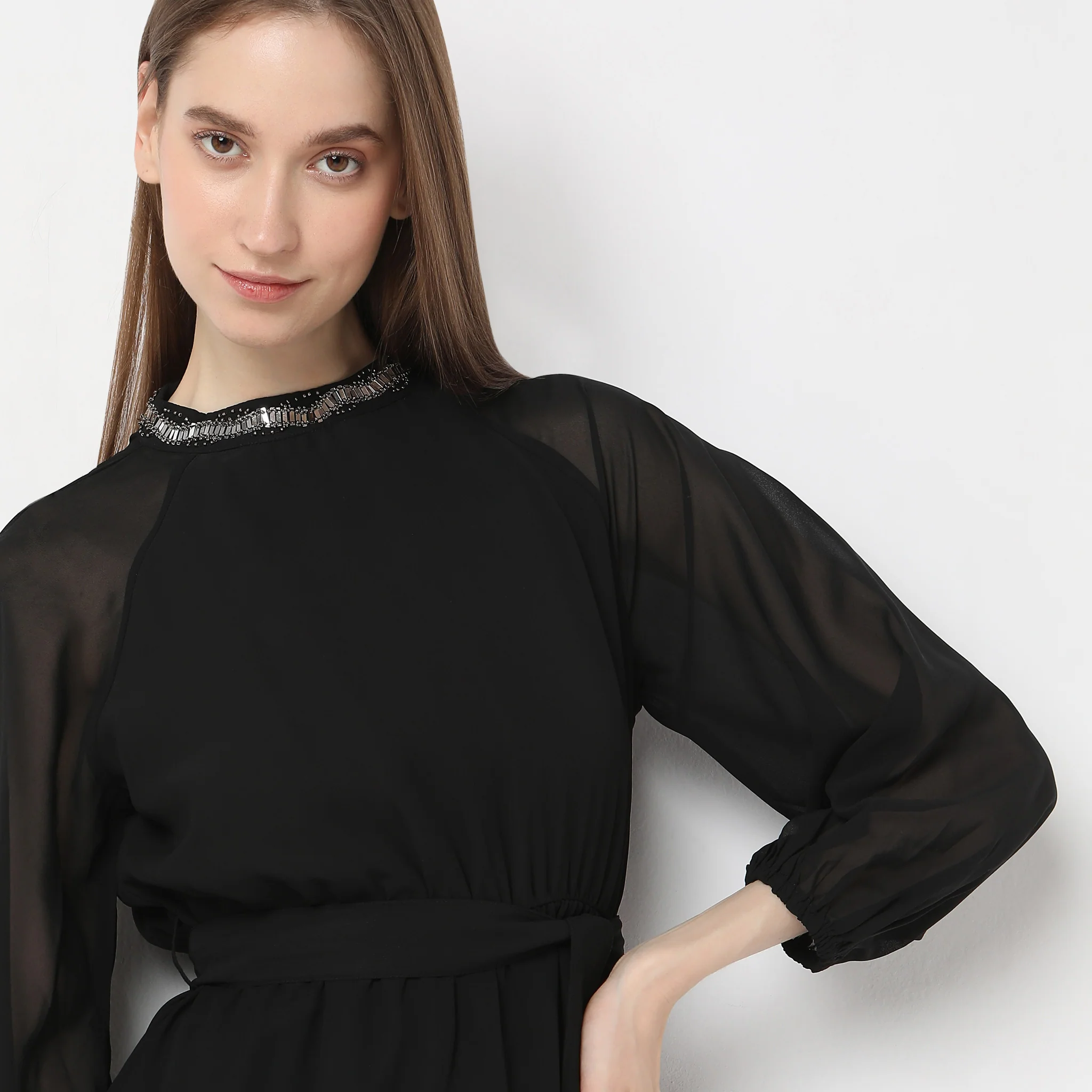 Flare Fit High-Low Solid Dress - Image 4