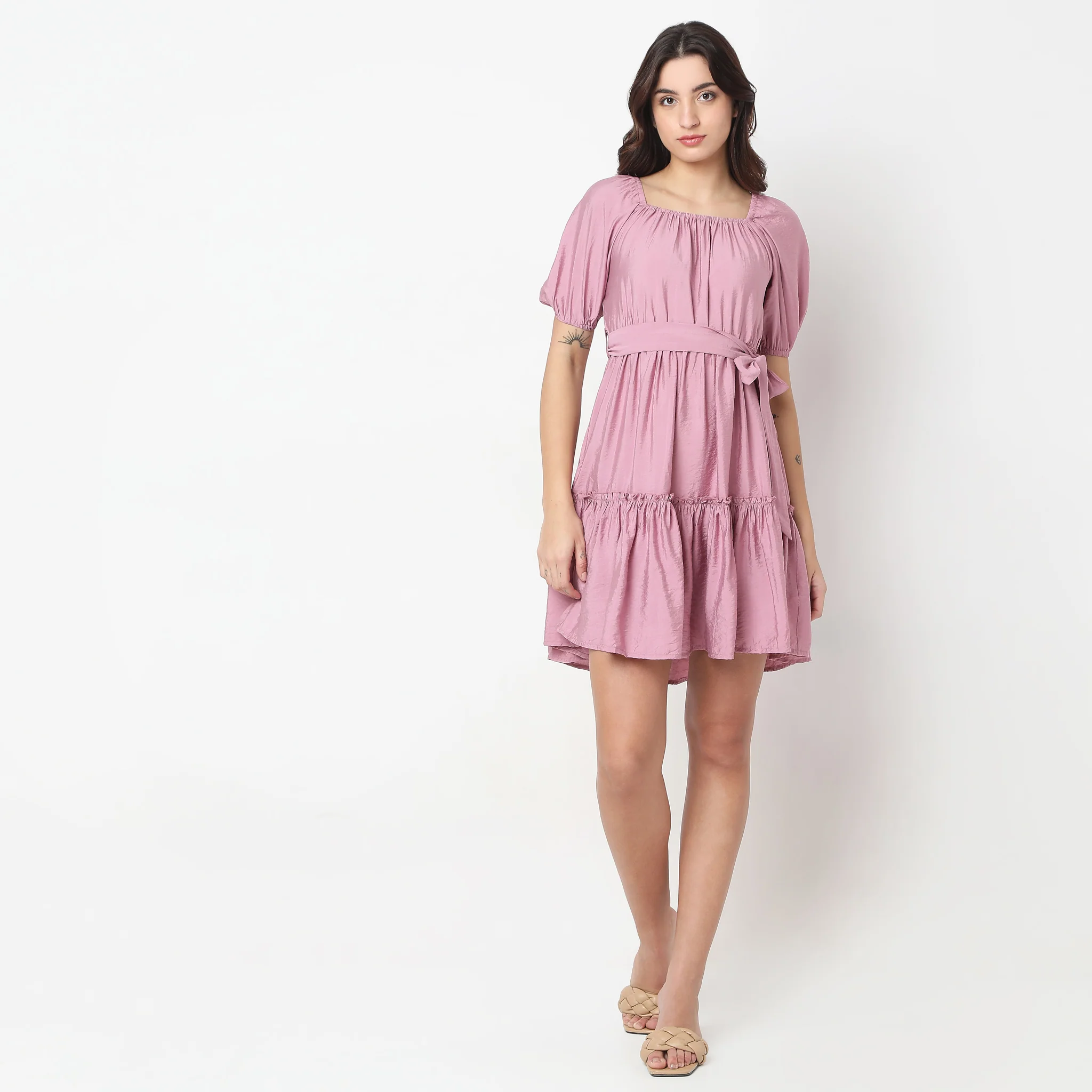 Flare Fit Solid Dress - Image 2