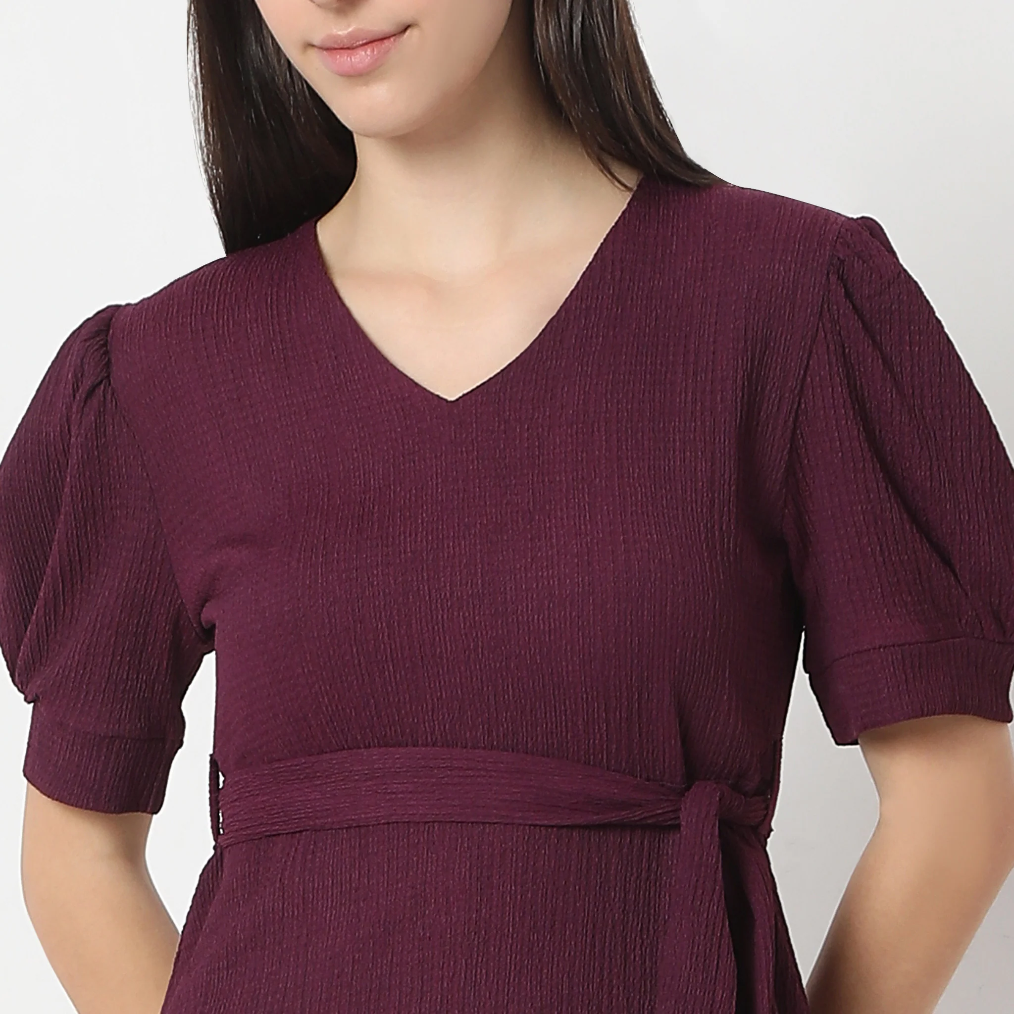 Flare Fit Knee Length Short Sleeve V-Neck Flared Dress - Image 9