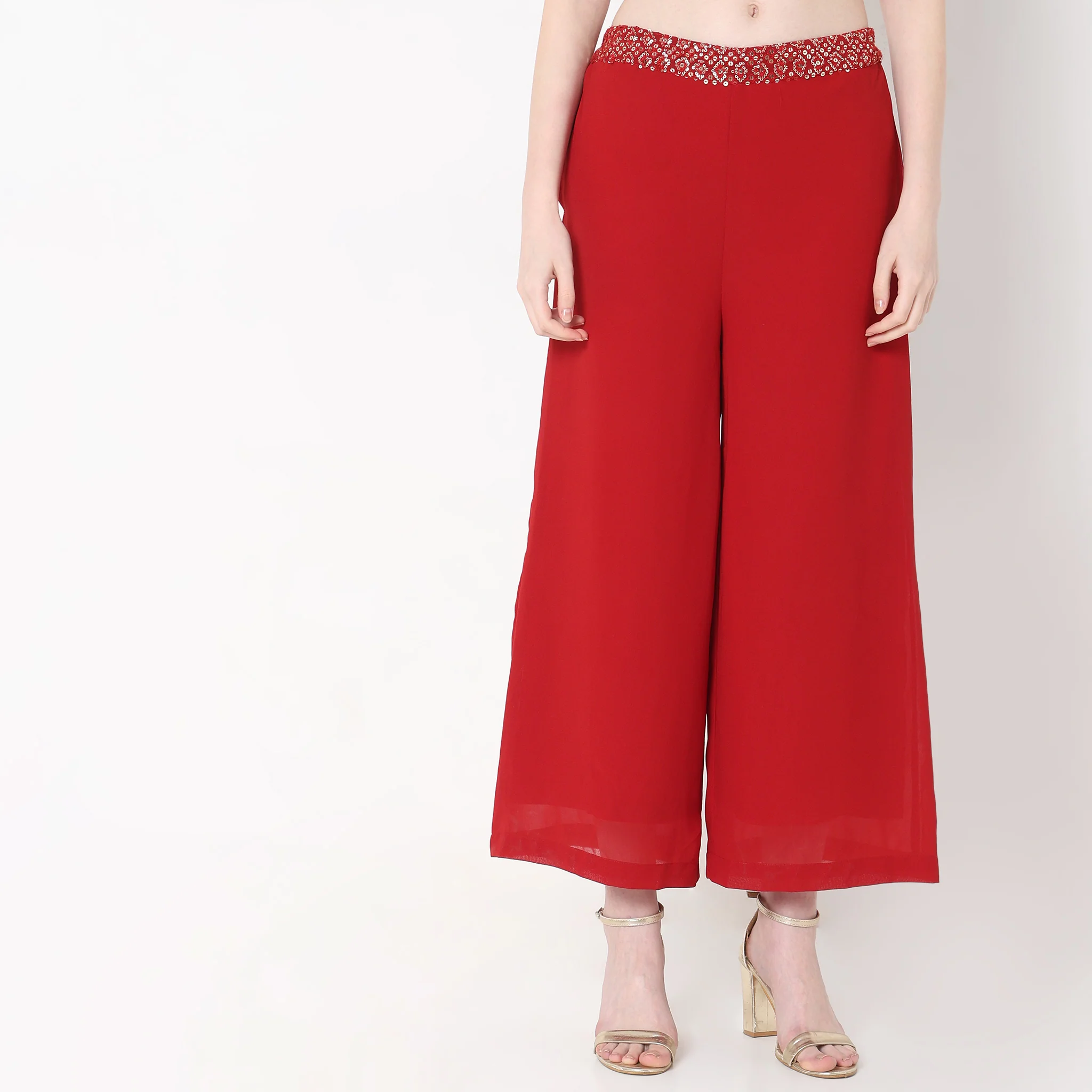Flare Fit Solid High Rise Palazzos - Image 2