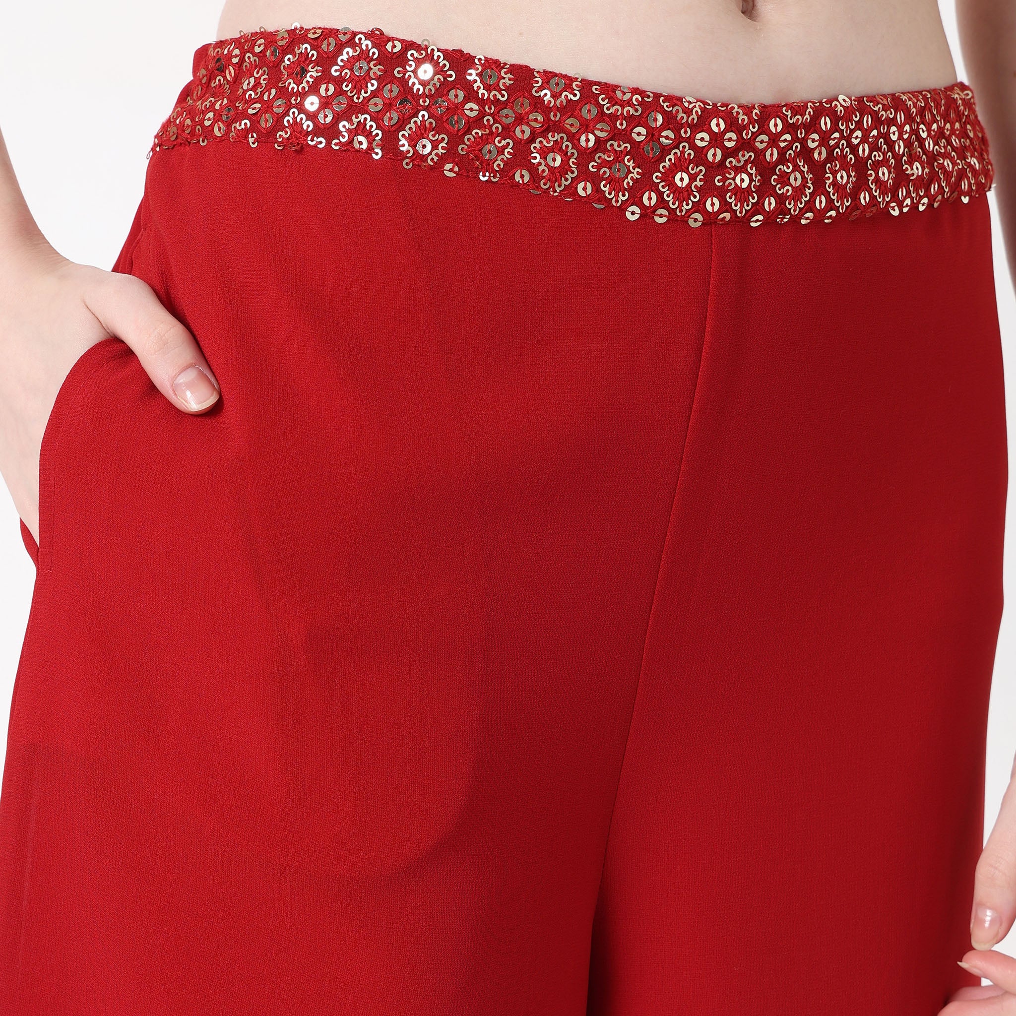 Flare Fit Solid High Rise Palazzos - Image 4
