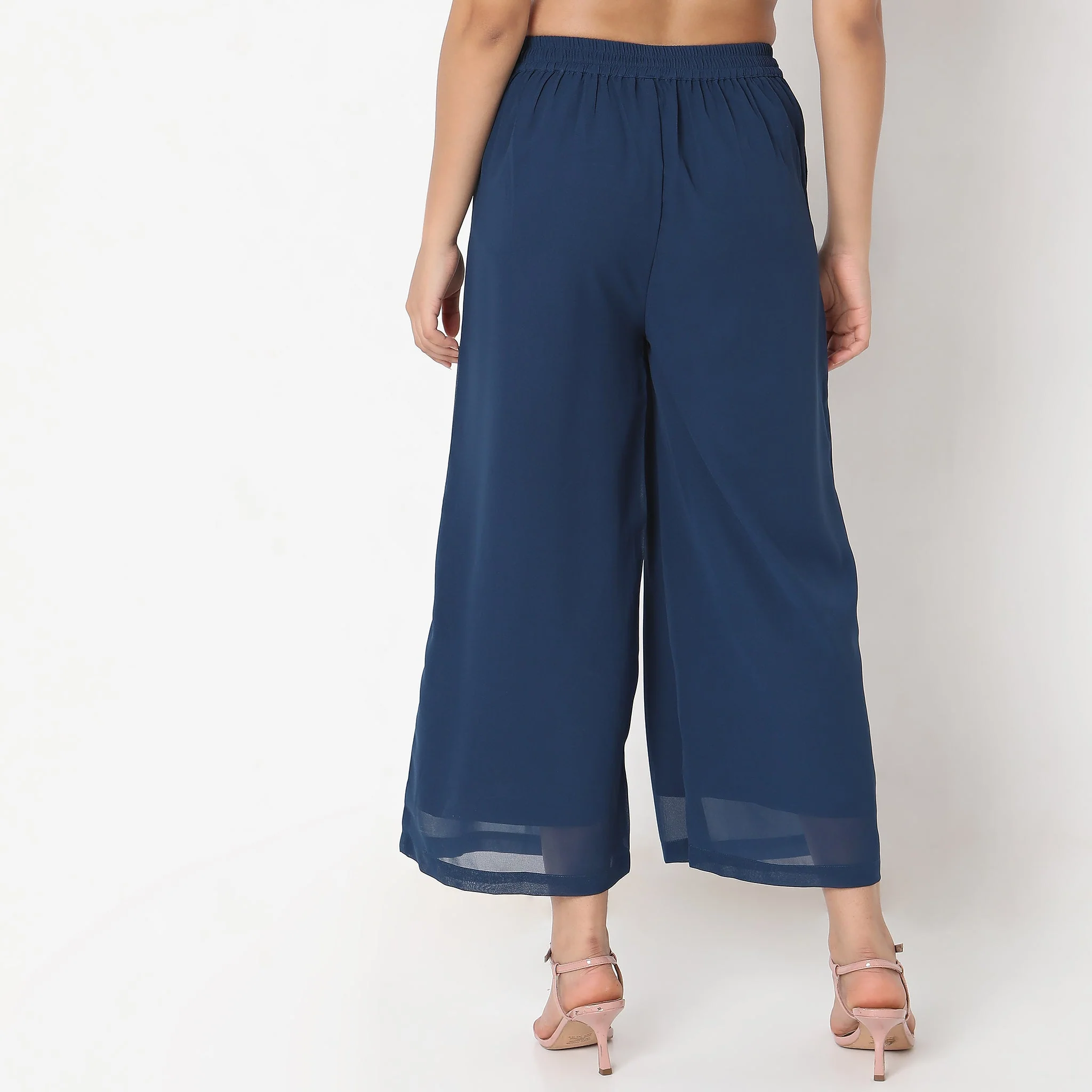 Flare Fit Solid High Rise Palazzos - Image 8