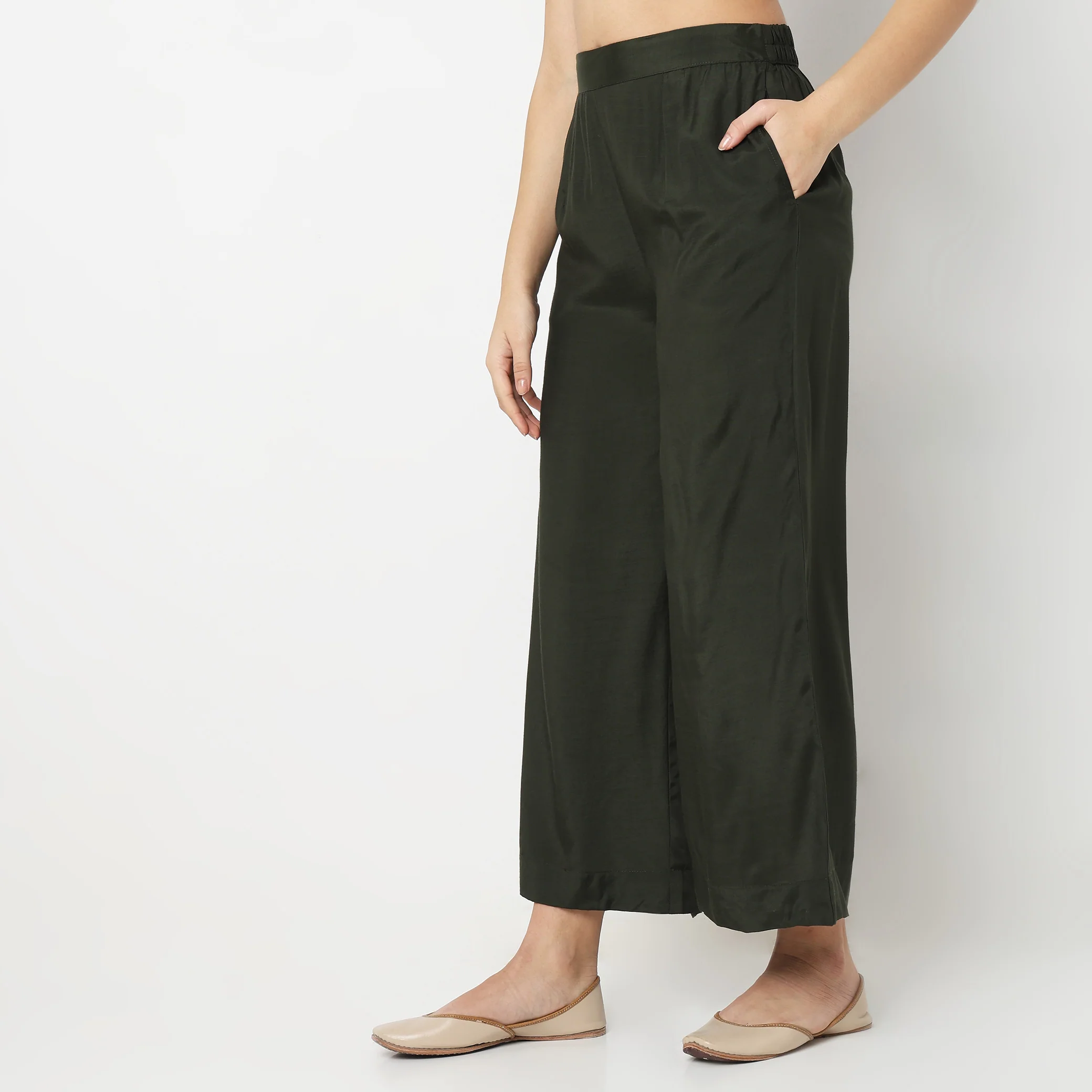 Flare Fit Solid High Rise Palazzos - Image 5