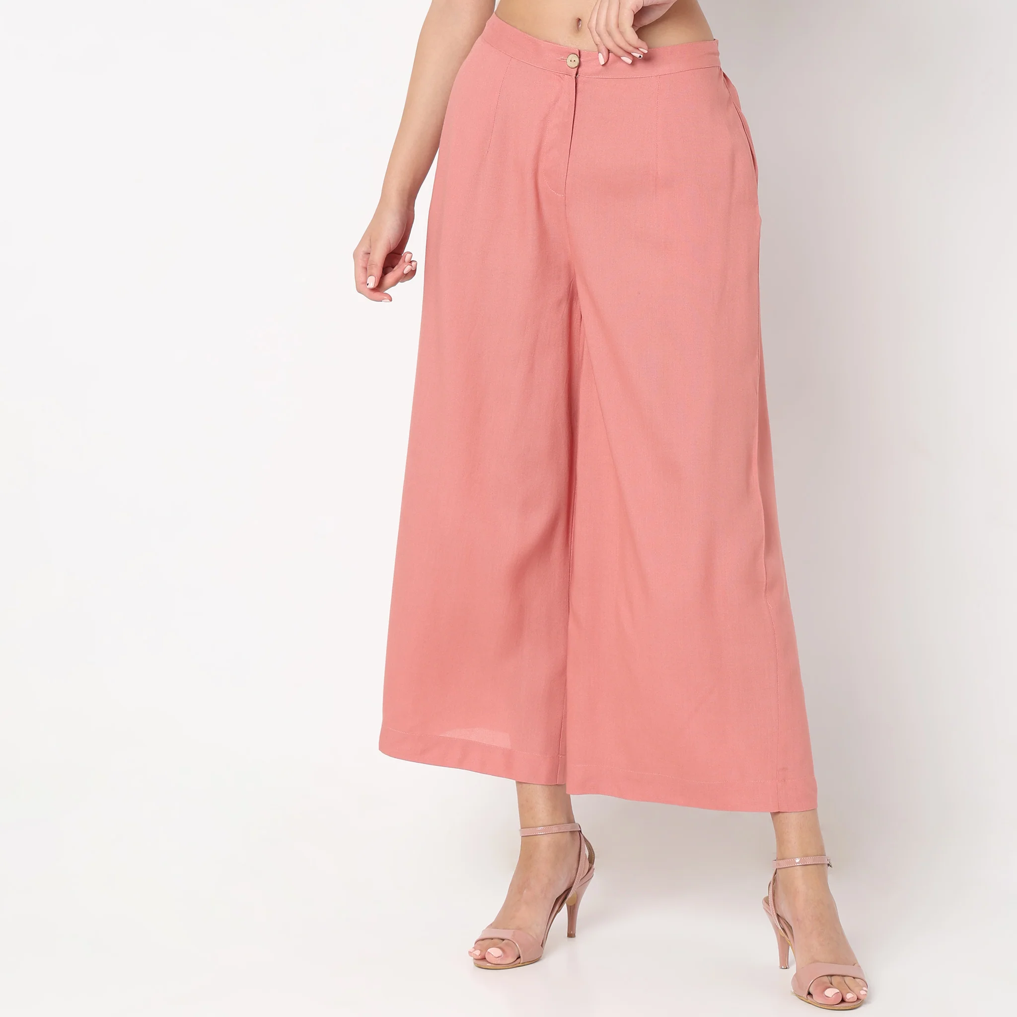 Flare Fit Solid High Rise Palazzos - Image 2