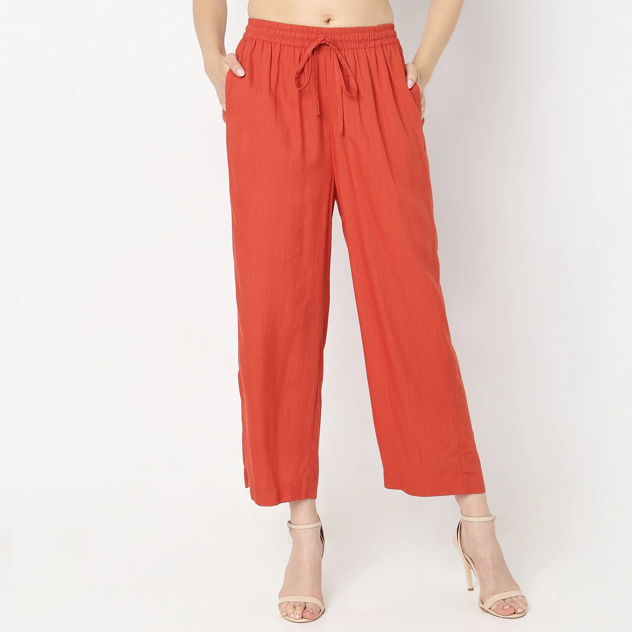 Flare Fit Solid High Rise Palazzos - Image 2