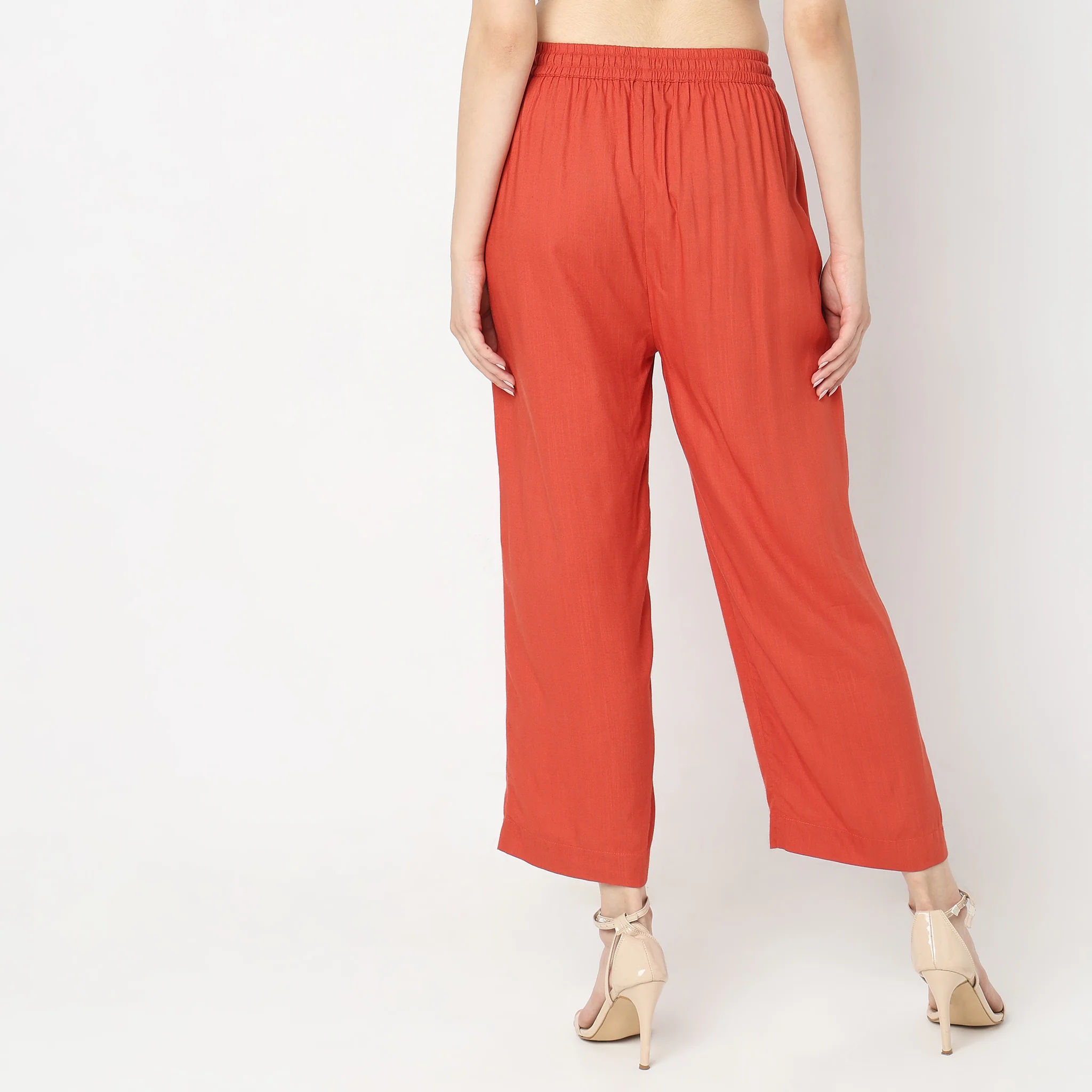 Flare Fit Solid High Rise Palazzos - Image 3