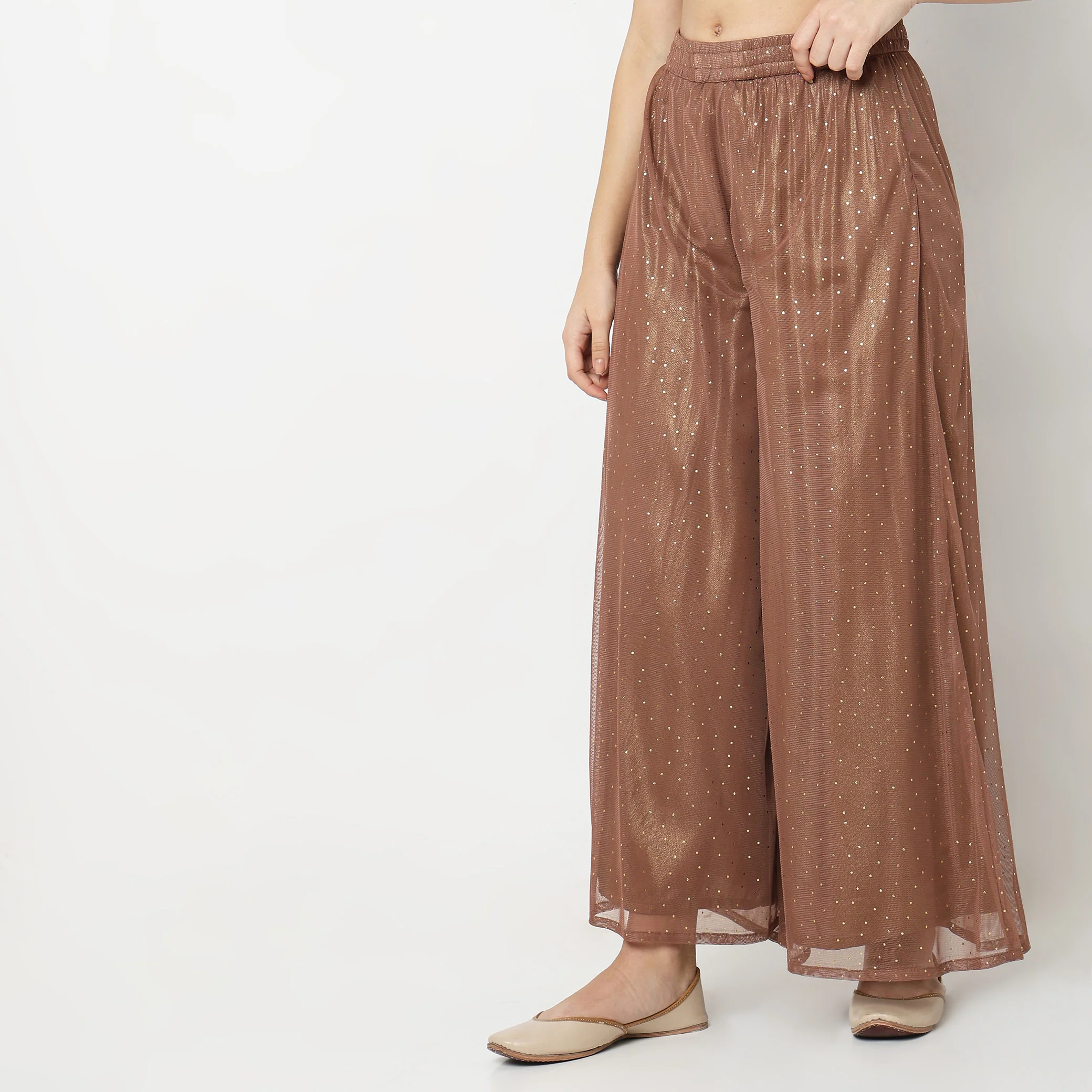 Flare Fit Solid High Rise Palazzos - Image 5