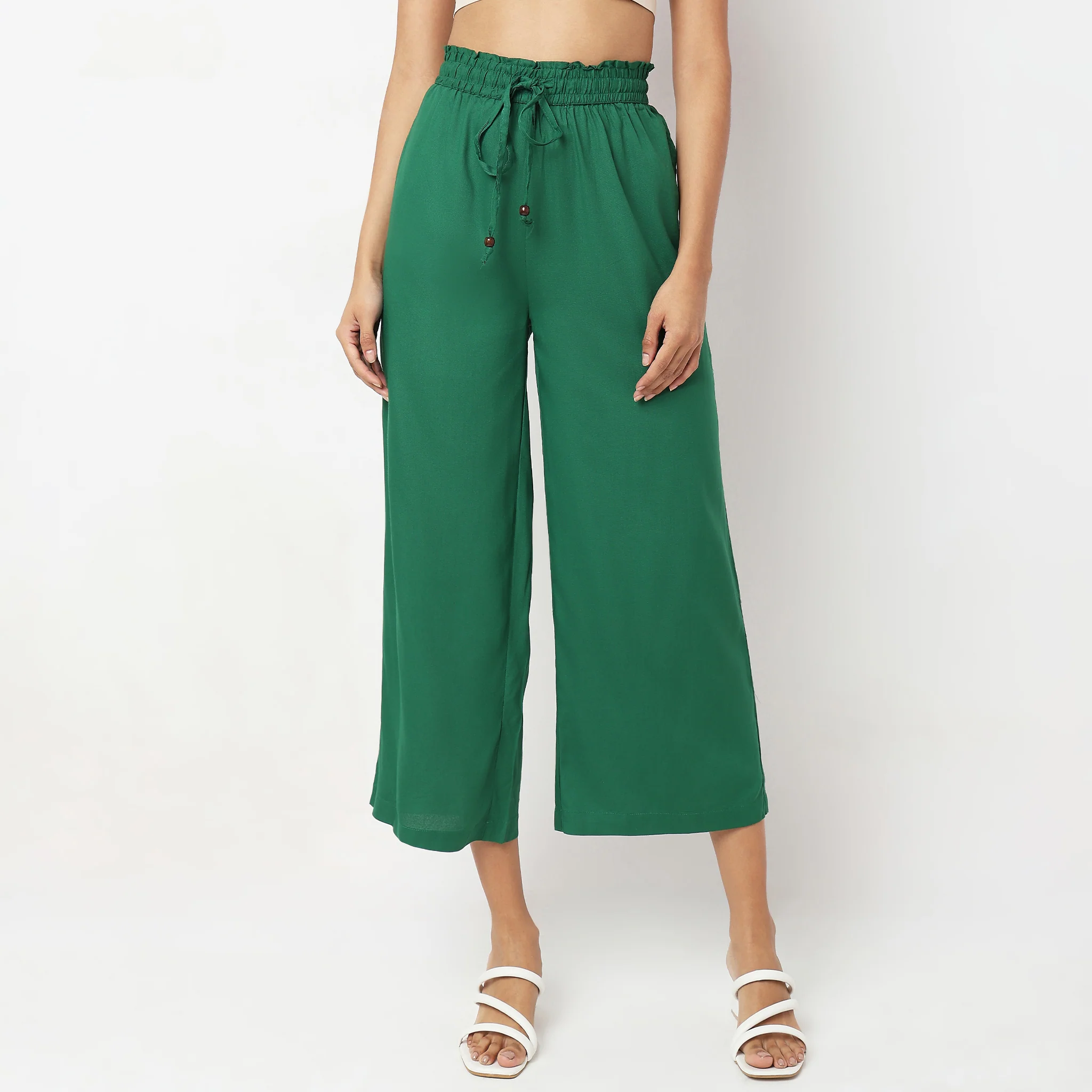 Flare Fit Solid High Rise Palazzos - Image 2