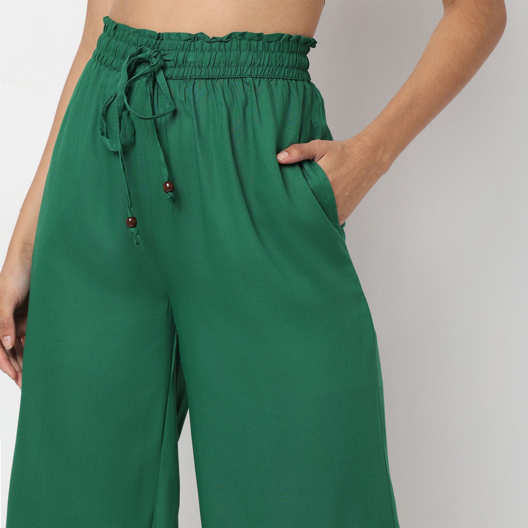 Flare Fit Solid High Rise Palazzos - Image 4