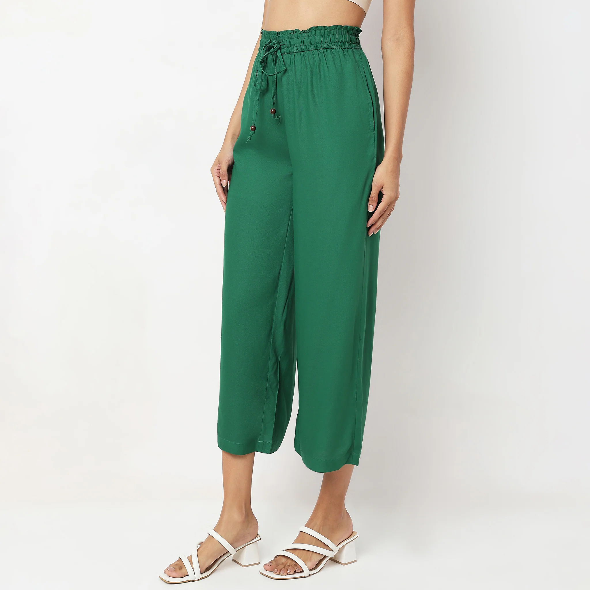 Flare Fit Solid High Rise Palazzos - Image 5