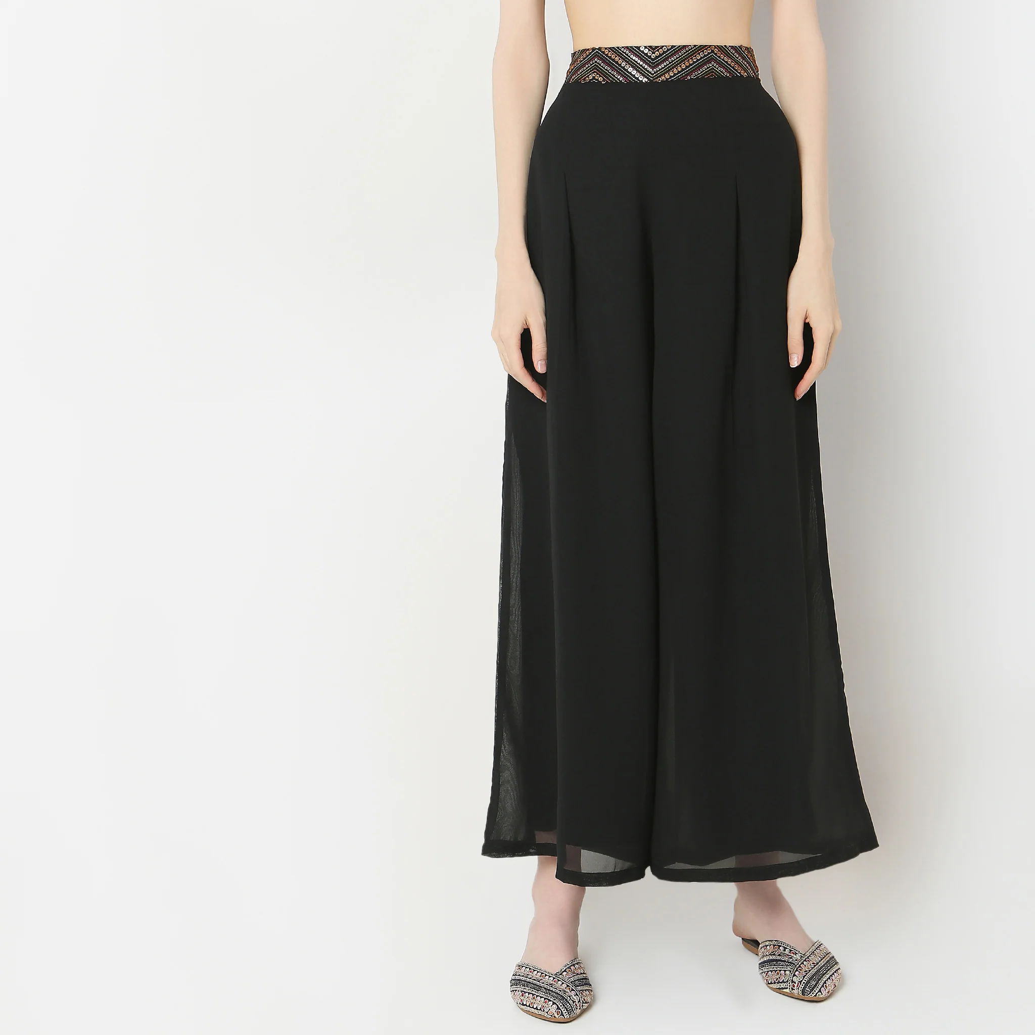 Flare Fit Solid High Rise Palazzos - Image 2
