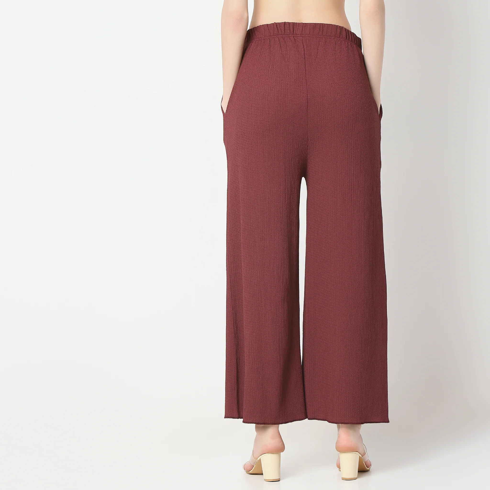 Flare Fit Solid Ankle Length High Rise Palazzos - Image 3