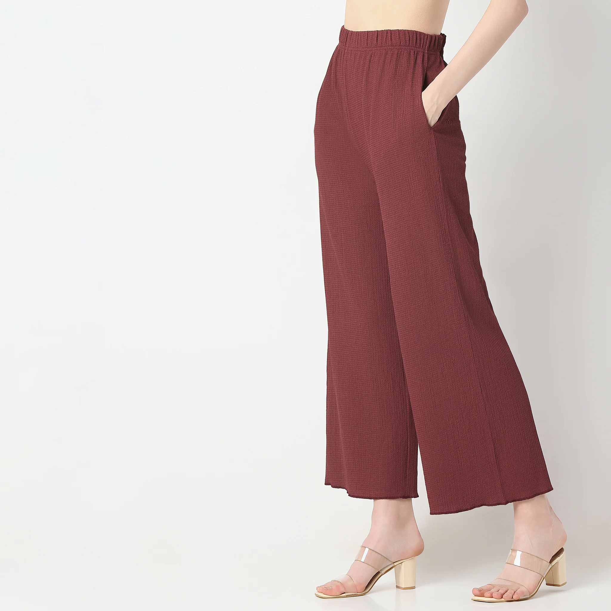 Flare Fit Solid Ankle Length High Rise Palazzos - Image 5