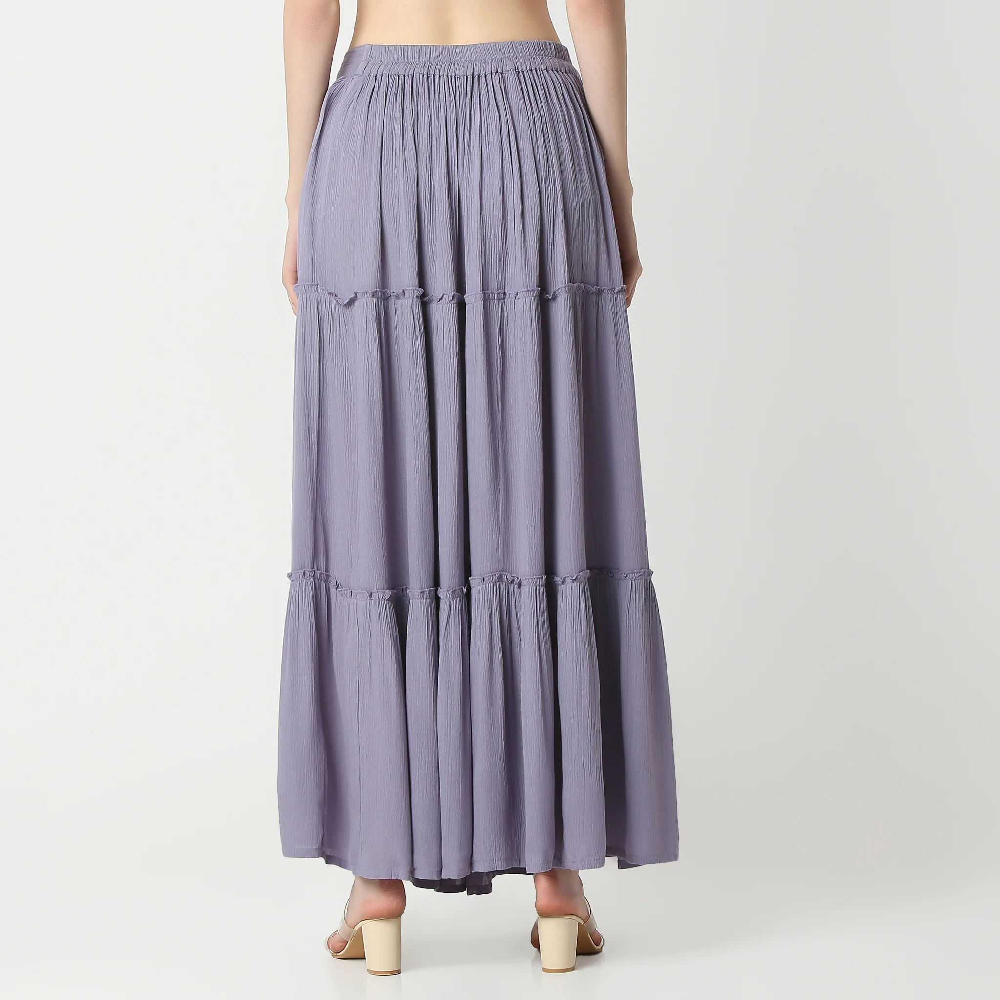 Flare Fit Solid Full Length A-Line Ethnic High Rise Skirt - Image 3