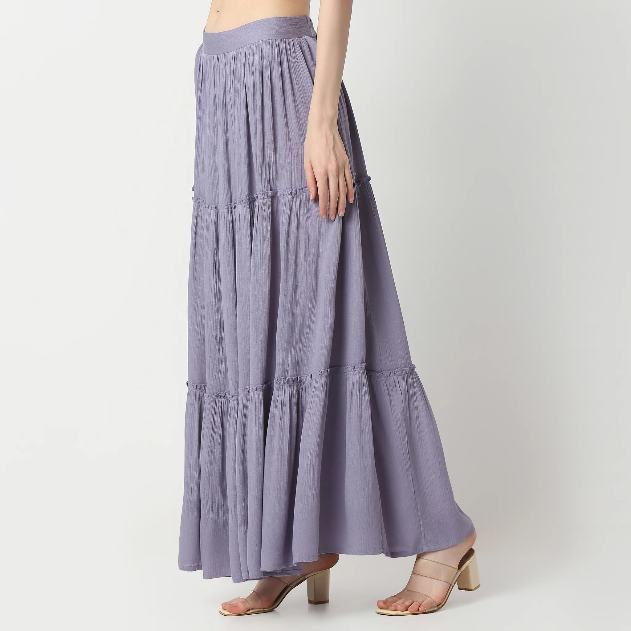 Flare Fit Solid Full Length A-Line Ethnic High Rise Skirt - Image 5