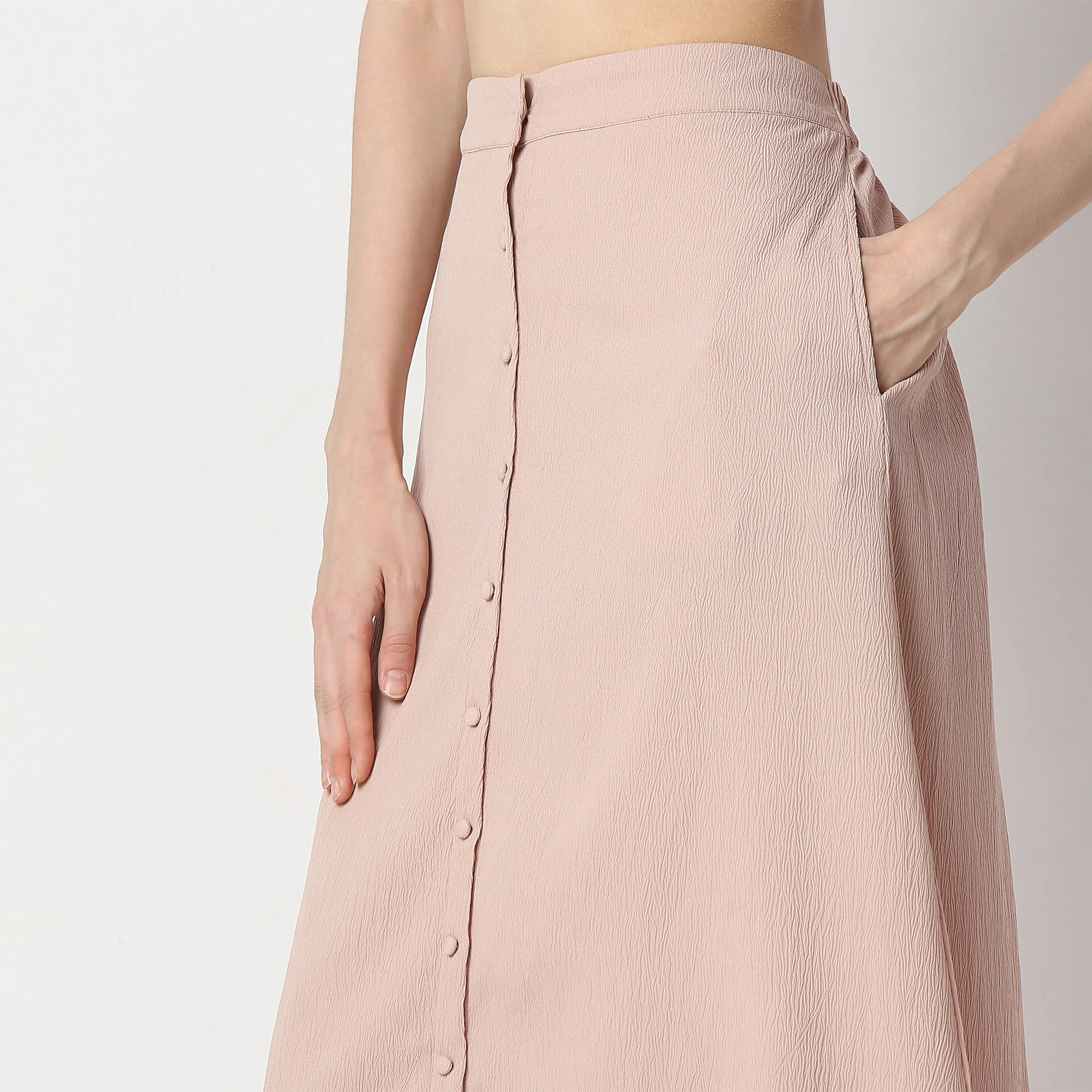 Flare Fit Calf Length High Rise Elasticated Waist Skirt - Image 4