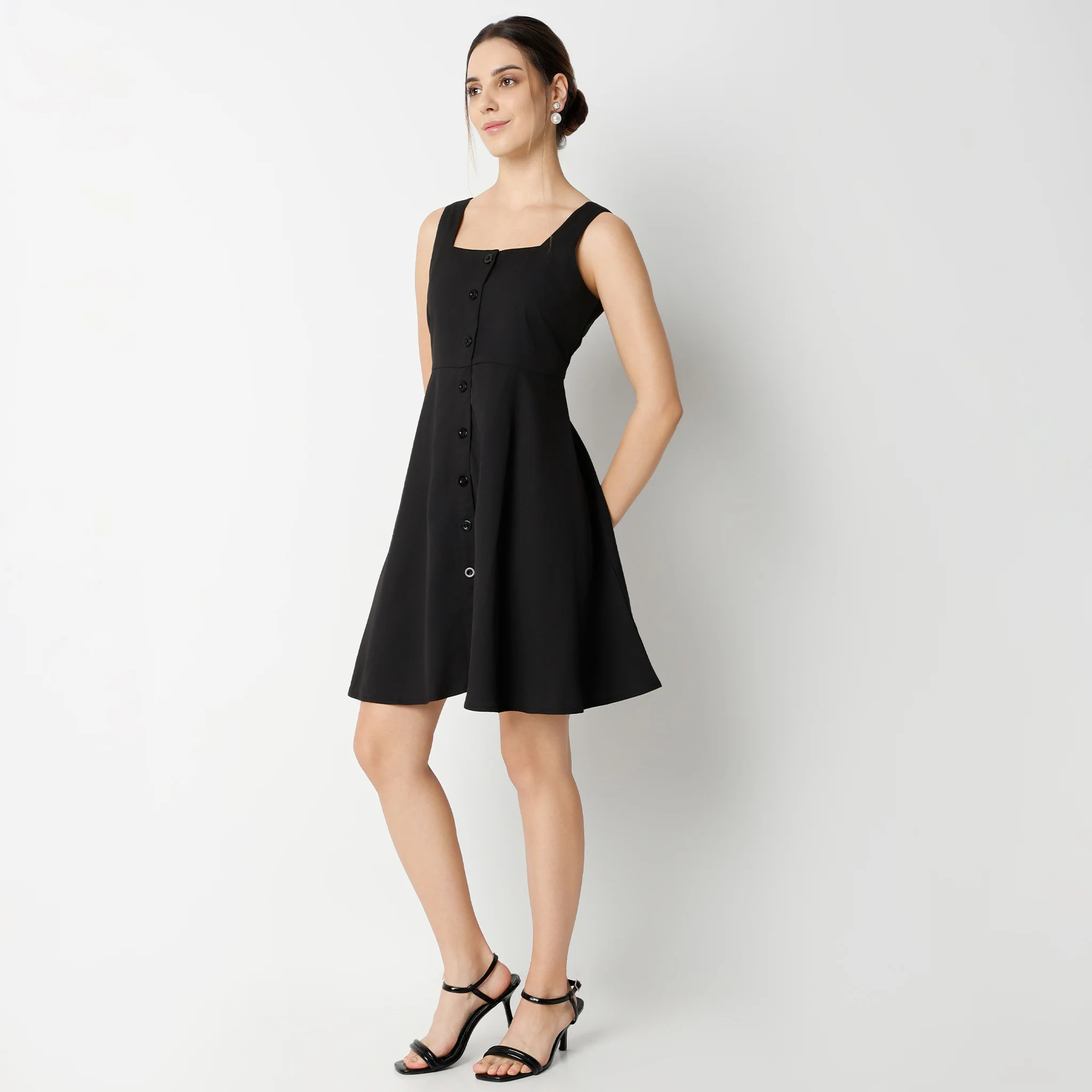 Flare Fit Knee Length Square Neck Sleeveless Dress - Image 5