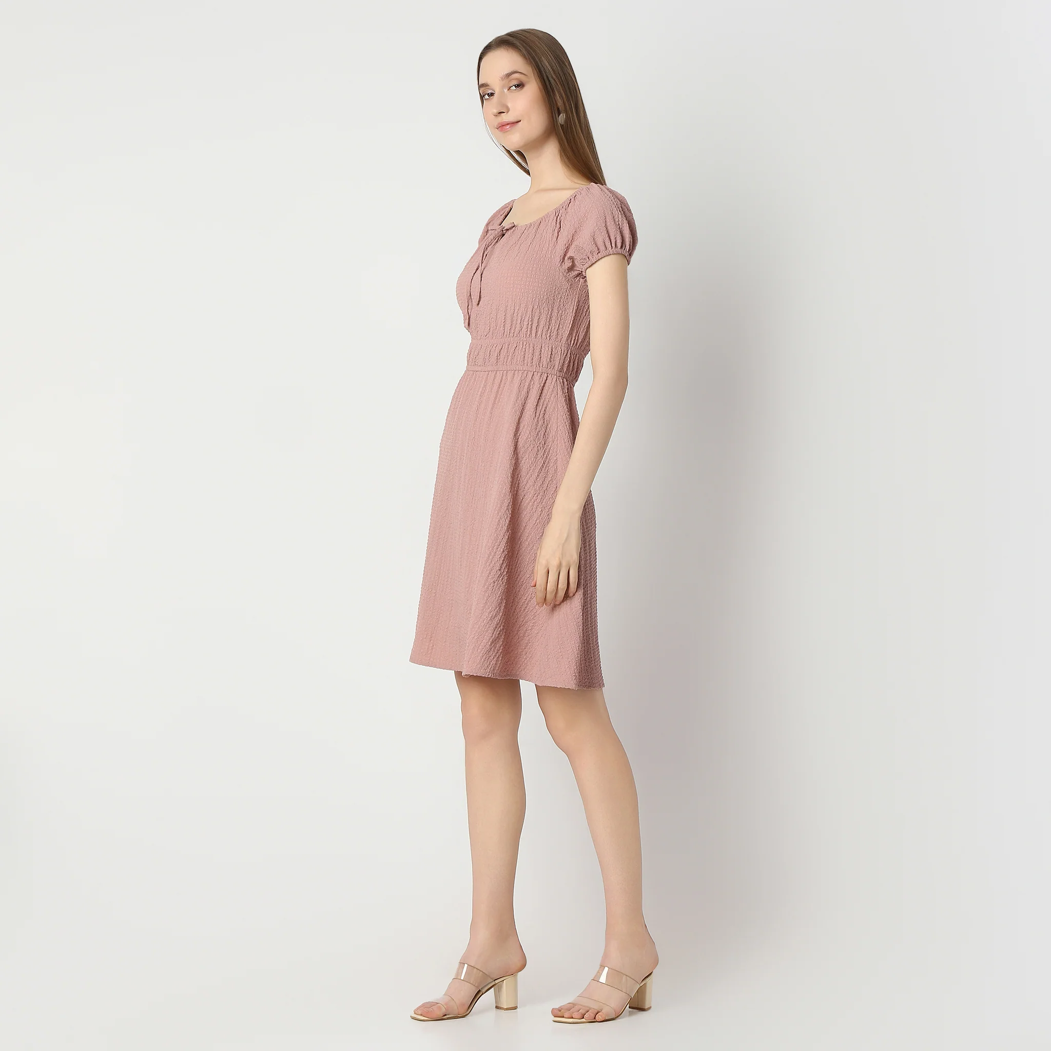Flare Fit Knee Length Square Neck Short Sleeve Betty Dress - Image 5