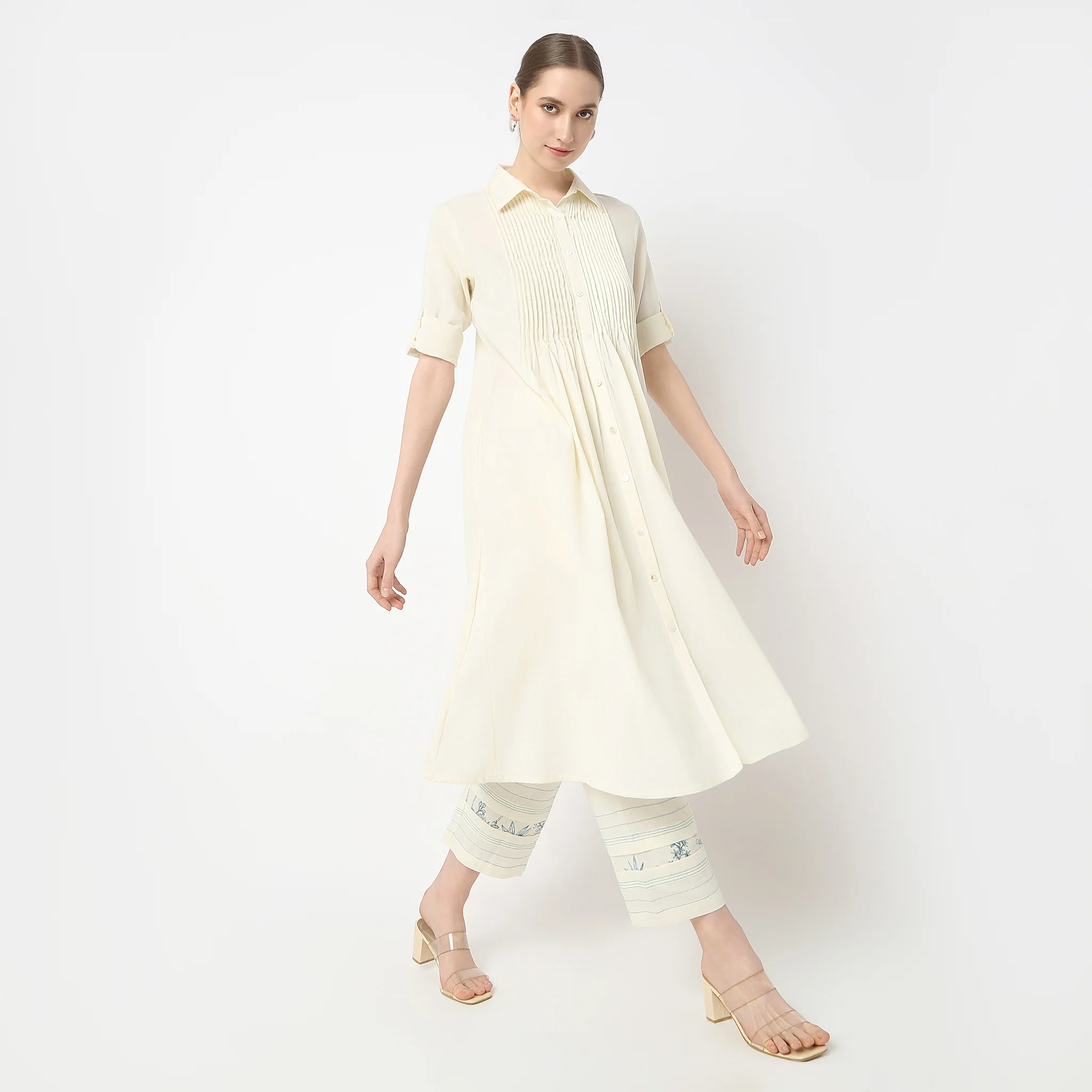 Flare Fit Below Knee Shirt Collar Kurta
