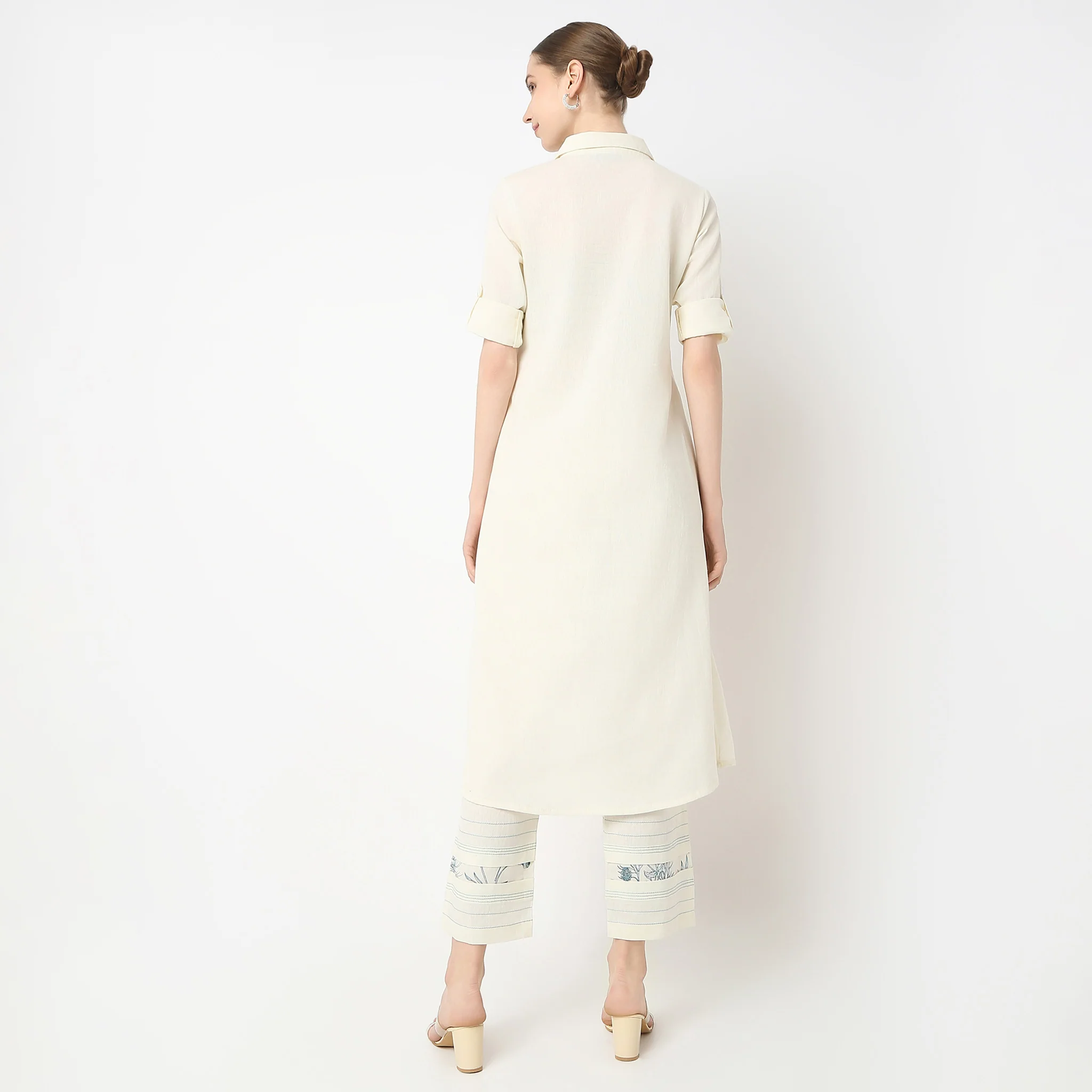 Flare Fit Below Knee Shirt Collar Kurta - Image 3