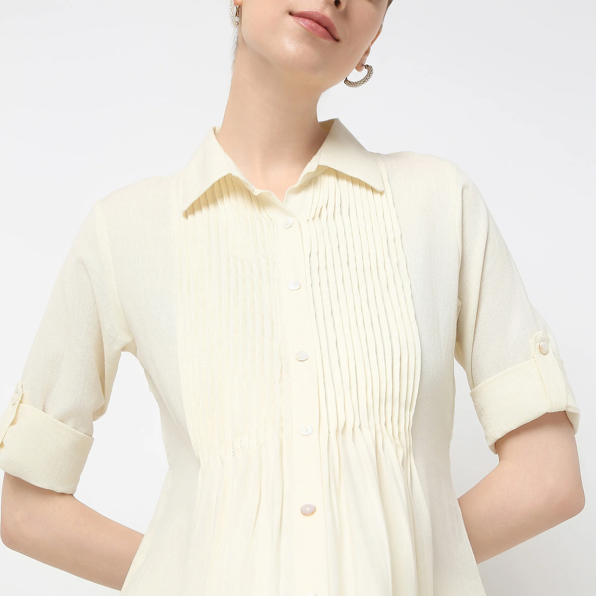 Flare Fit Below Knee Shirt Collar Kurta - Image 4