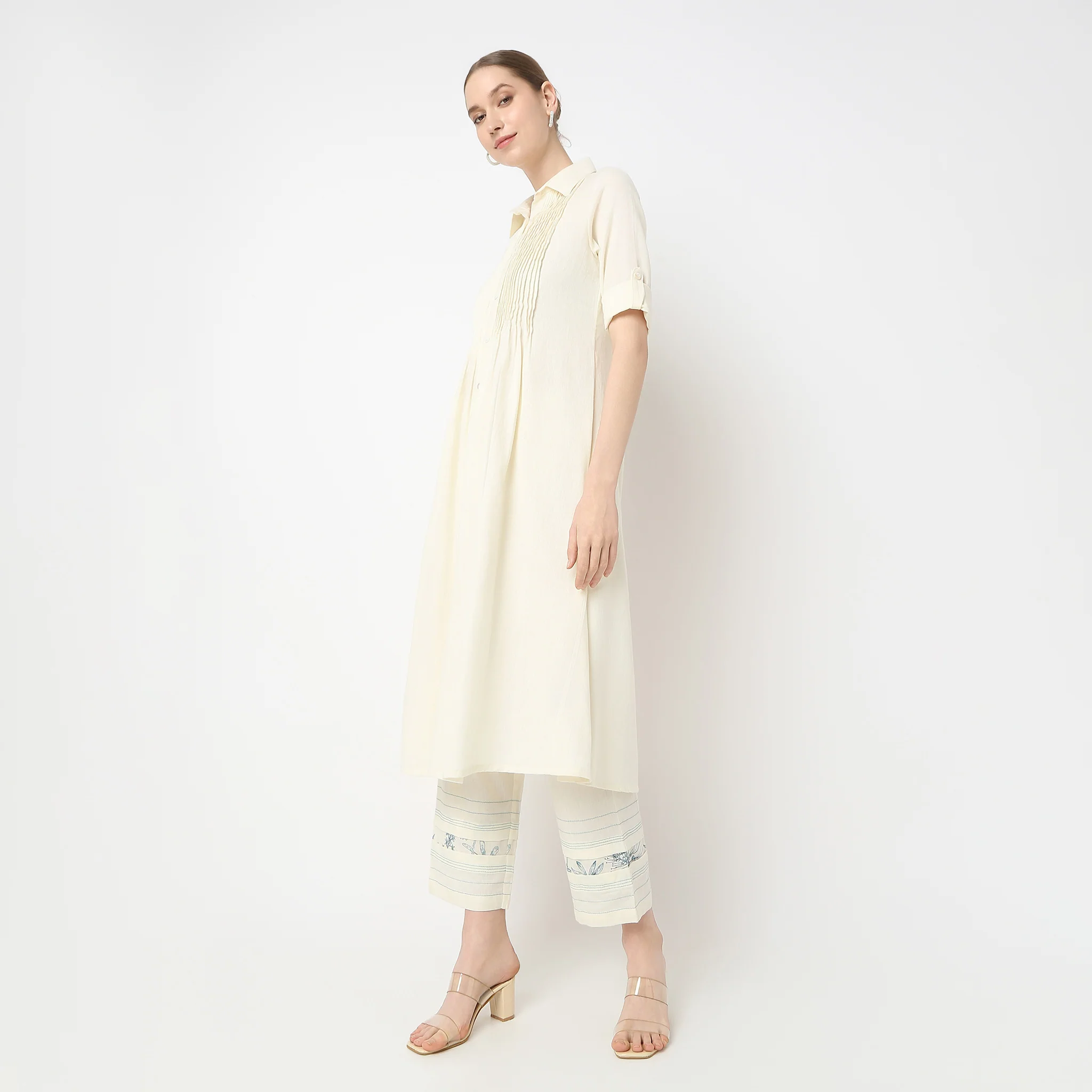 Flare Fit Below Knee Shirt Collar Kurta - Image 5