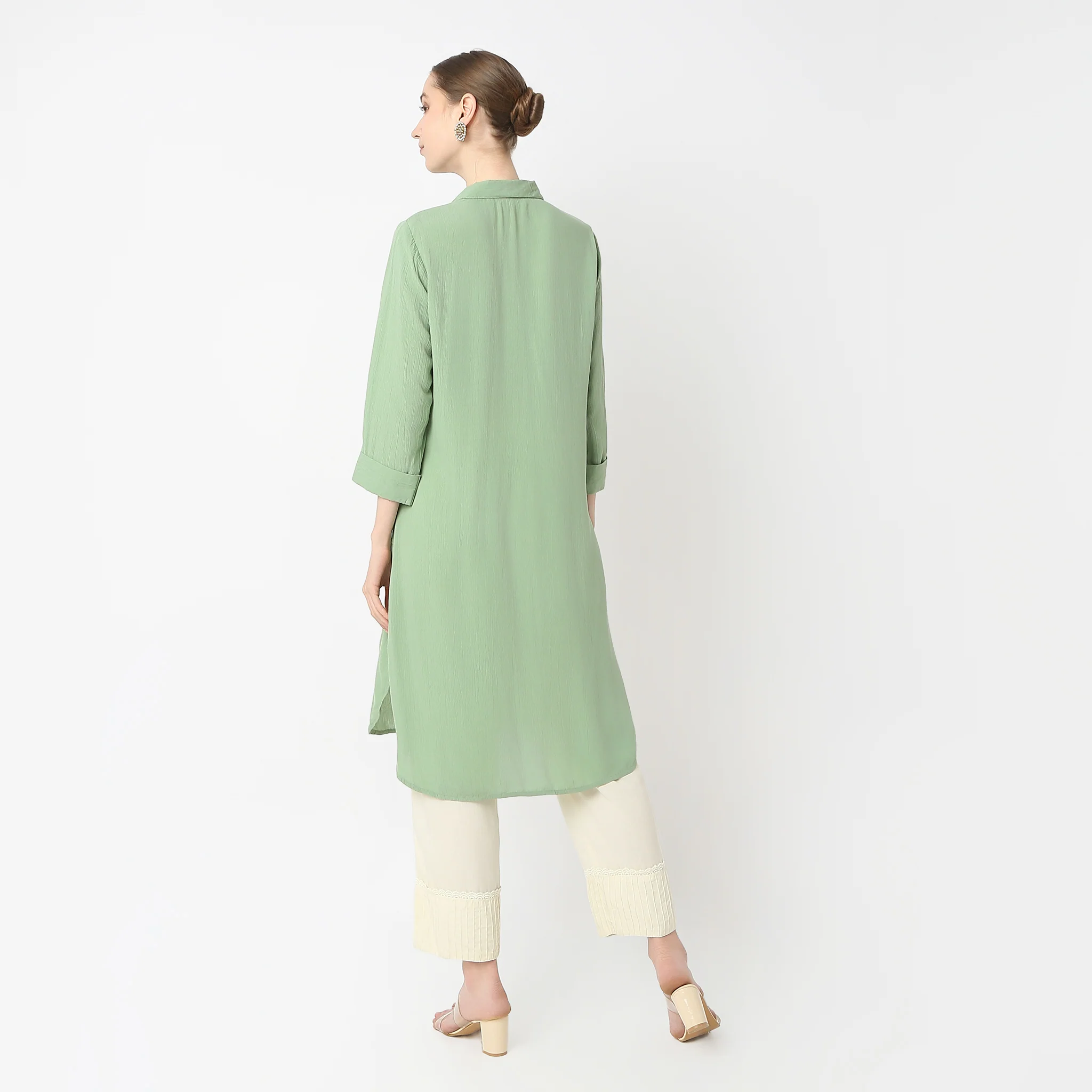 Flare Fit Below Knee Shirt Collar Straight Kurta - Image 3