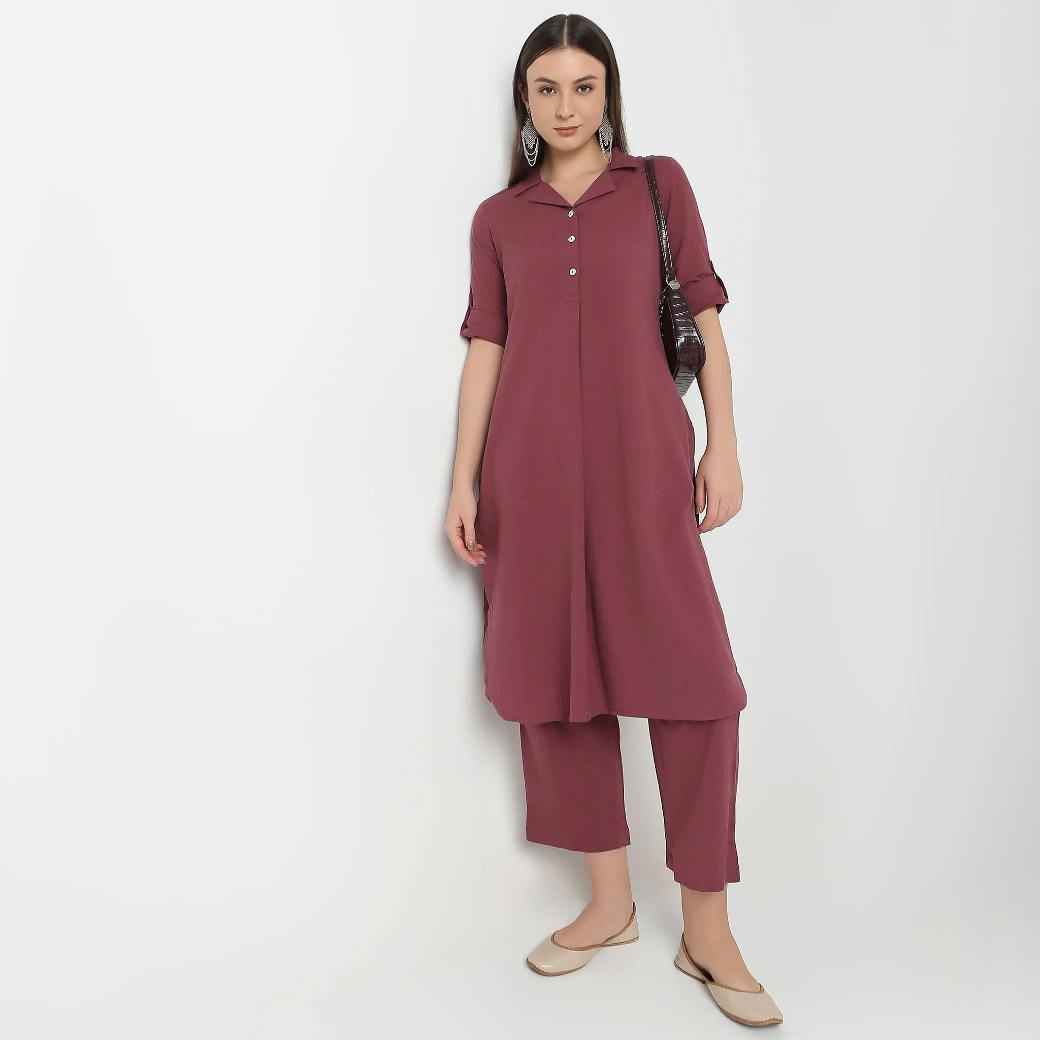 Flare Fit Solid Kurta With Pant Set