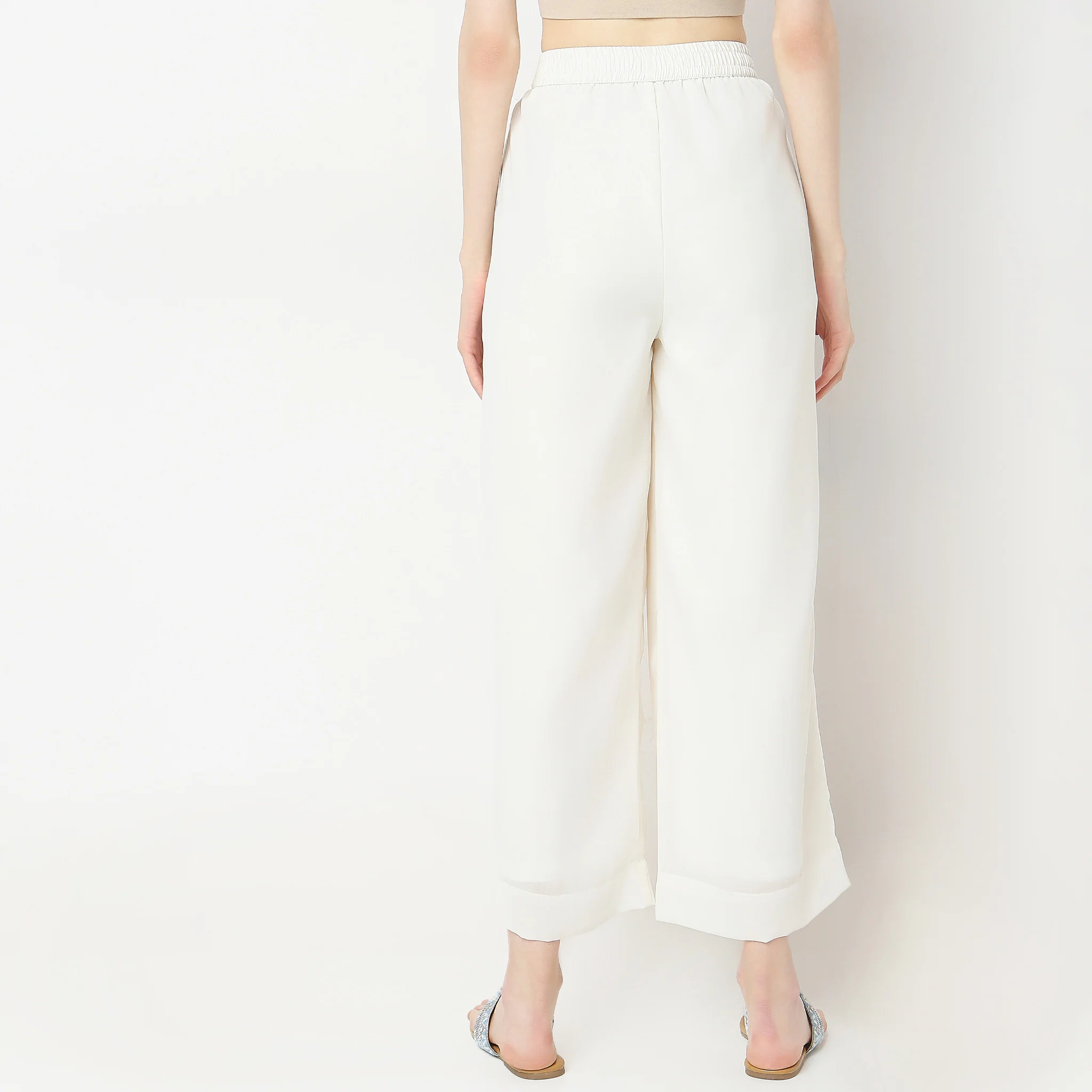 Flare Fit Solid Mid Rise Palazzos - Image 3