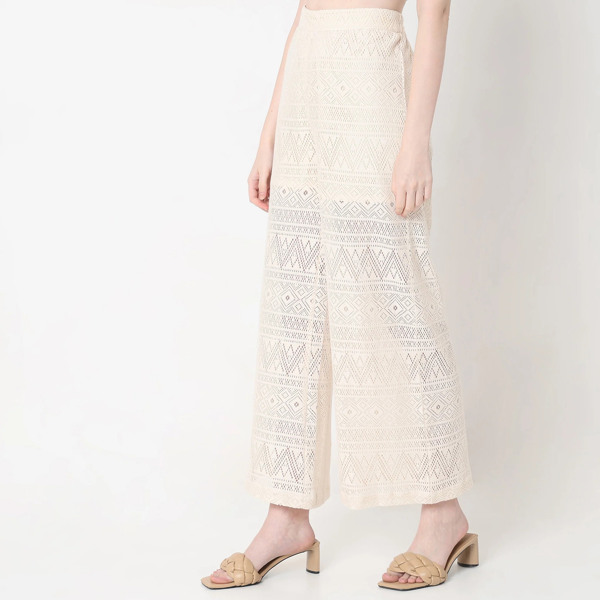 Flare Fit Solid Mid Rise Palazzos - Image 5